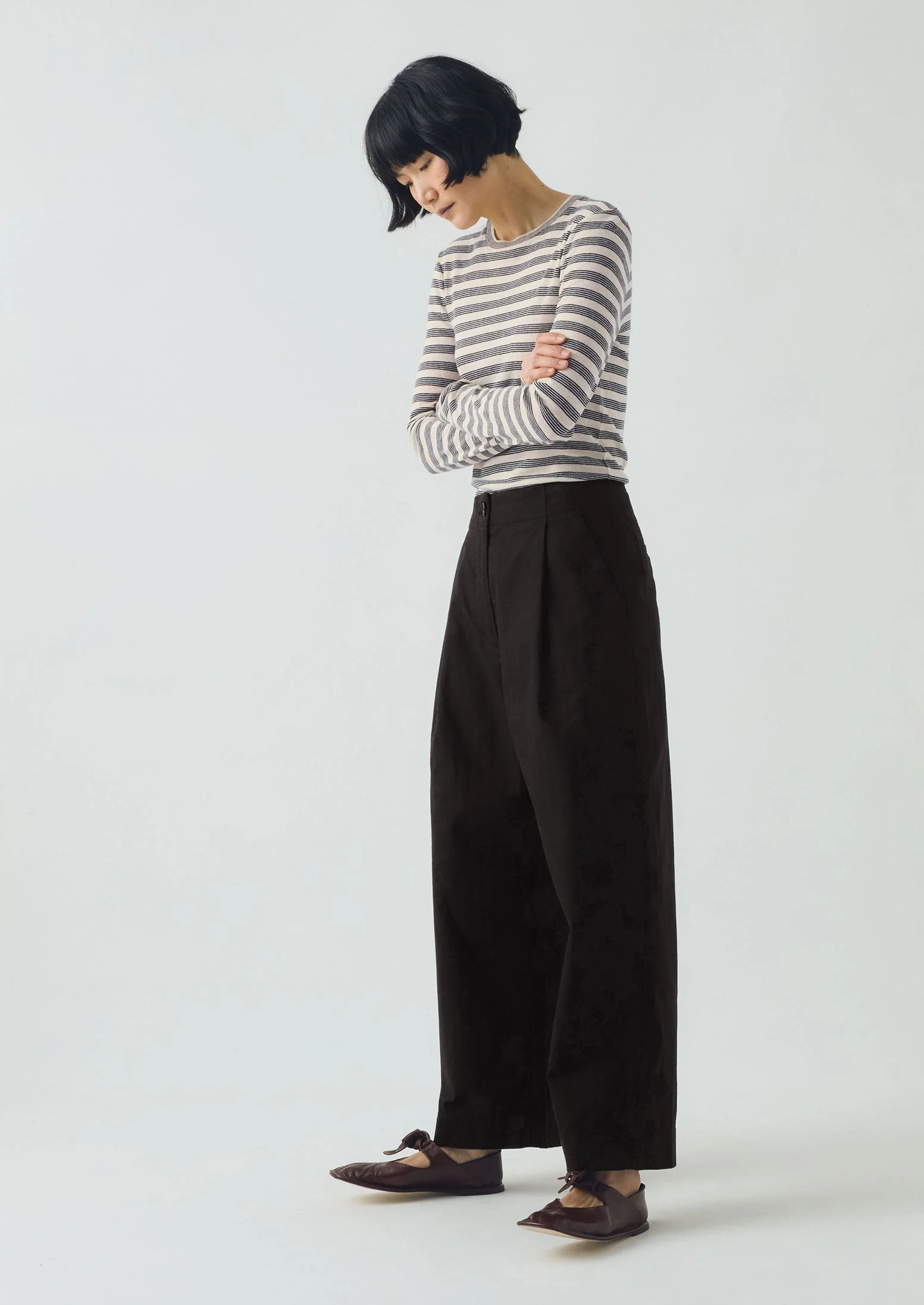 Agnes Stripe Wool Lyocell Tee | Cream/Black - Image 2