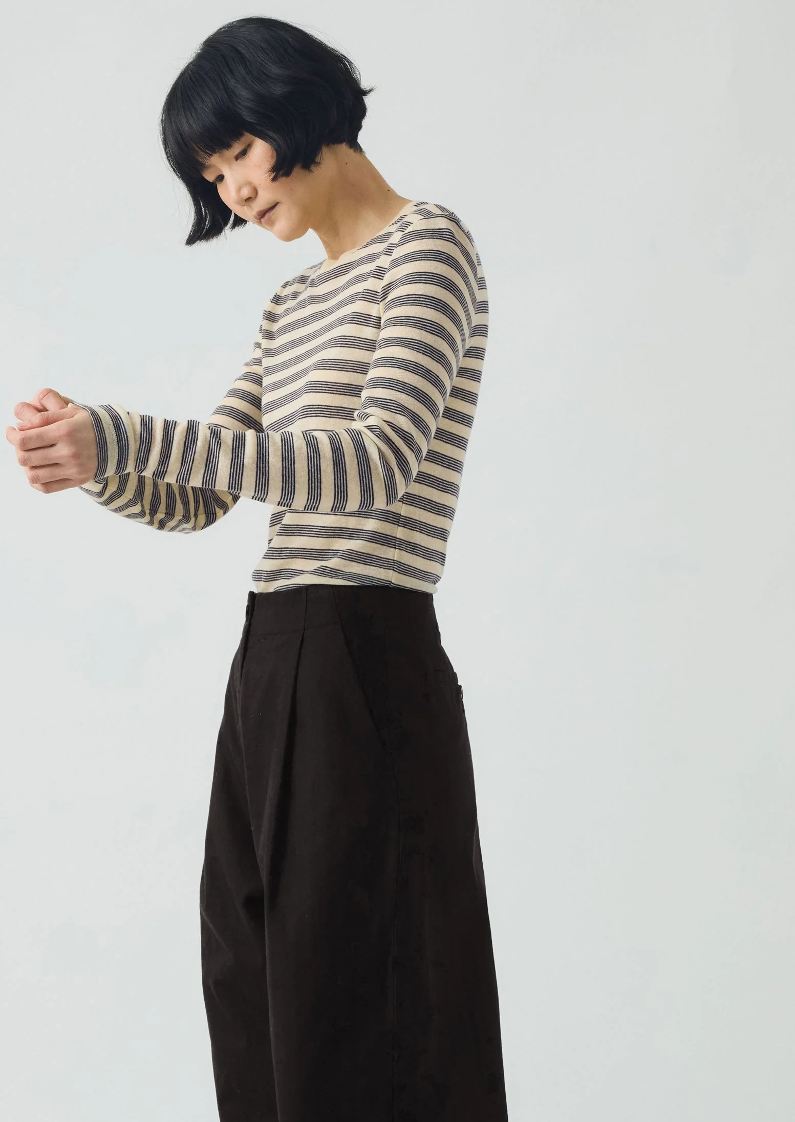 Agnes Stripe Wool Lyocell Tee | Cream/Black - Image 4