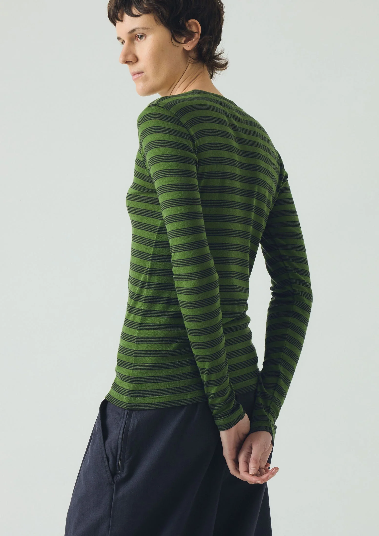 Agnes Stripe Wool Lyocell Tee | Peridot Green/Black - Image 3