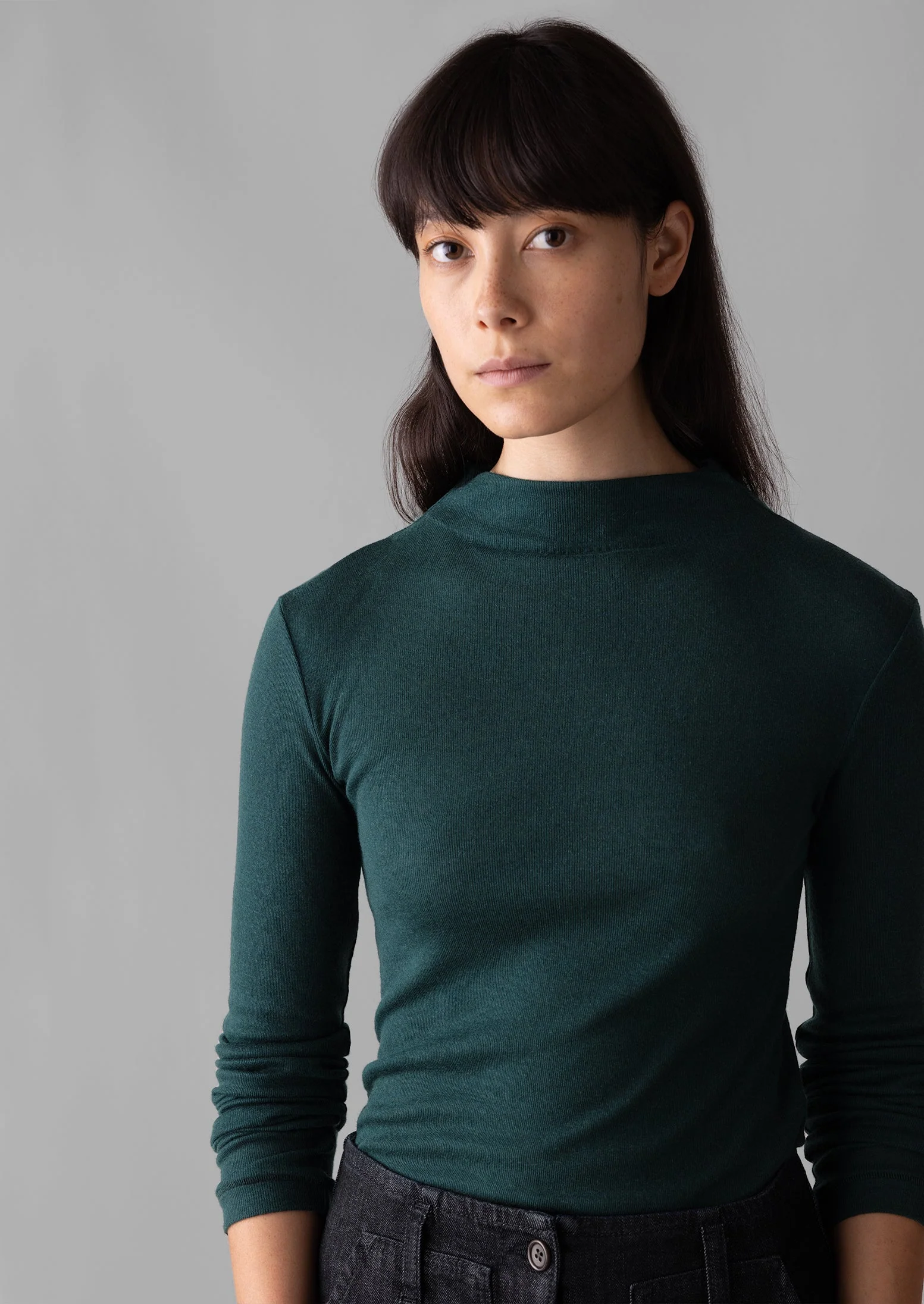Aster High Neck Wool Lyocell Tee | Dark Green - Image 2
