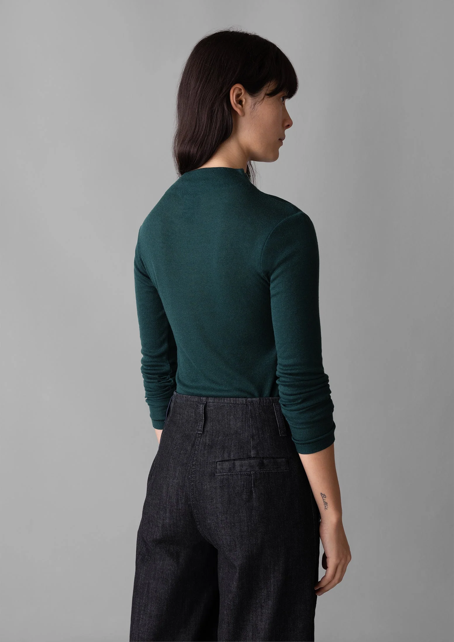 Aster High Neck Wool Lyocell Tee | Dark Green - Image 3