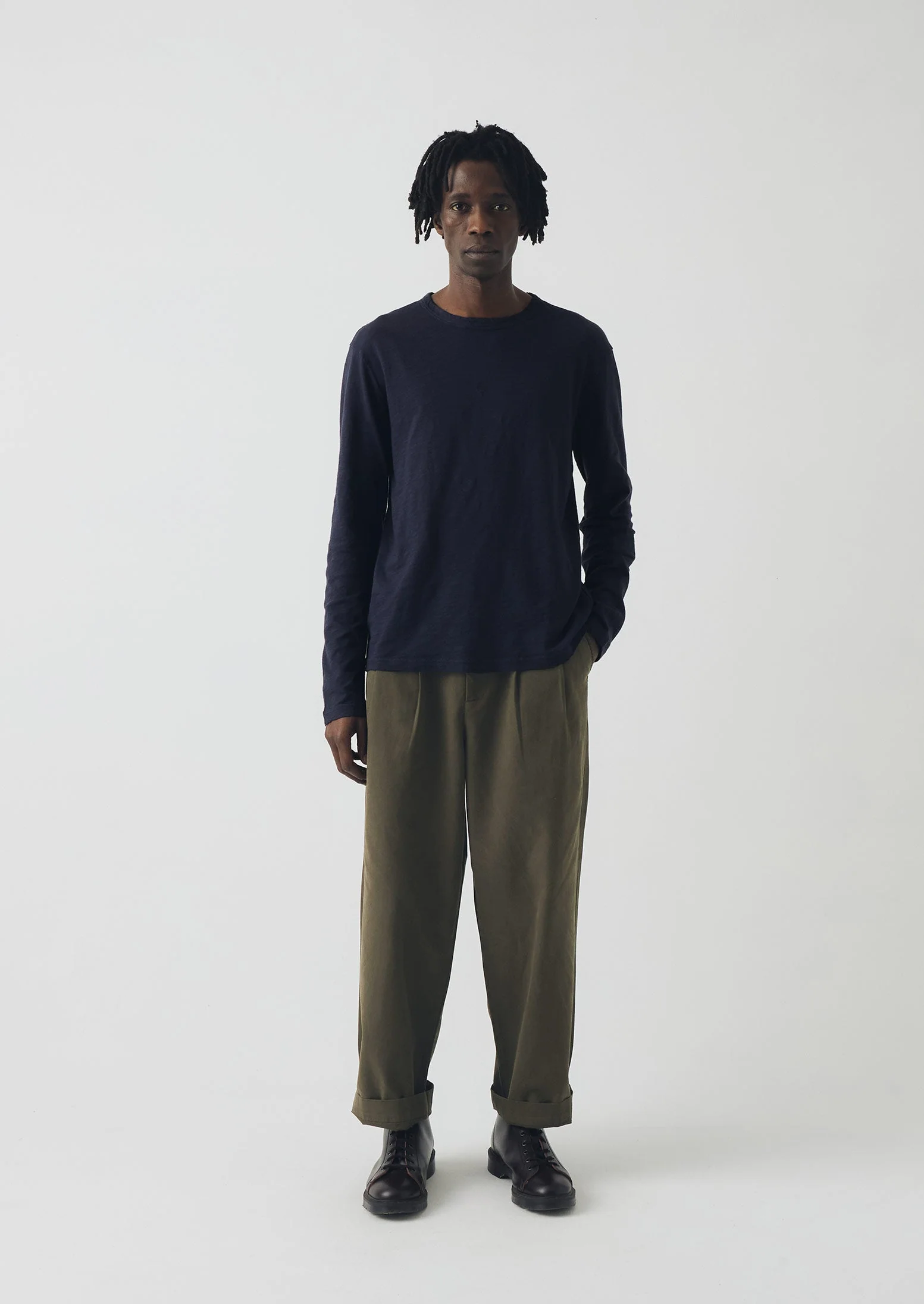 Bill Cotton Canvas Wide Leg Trousers | Dark Olive - Image 3