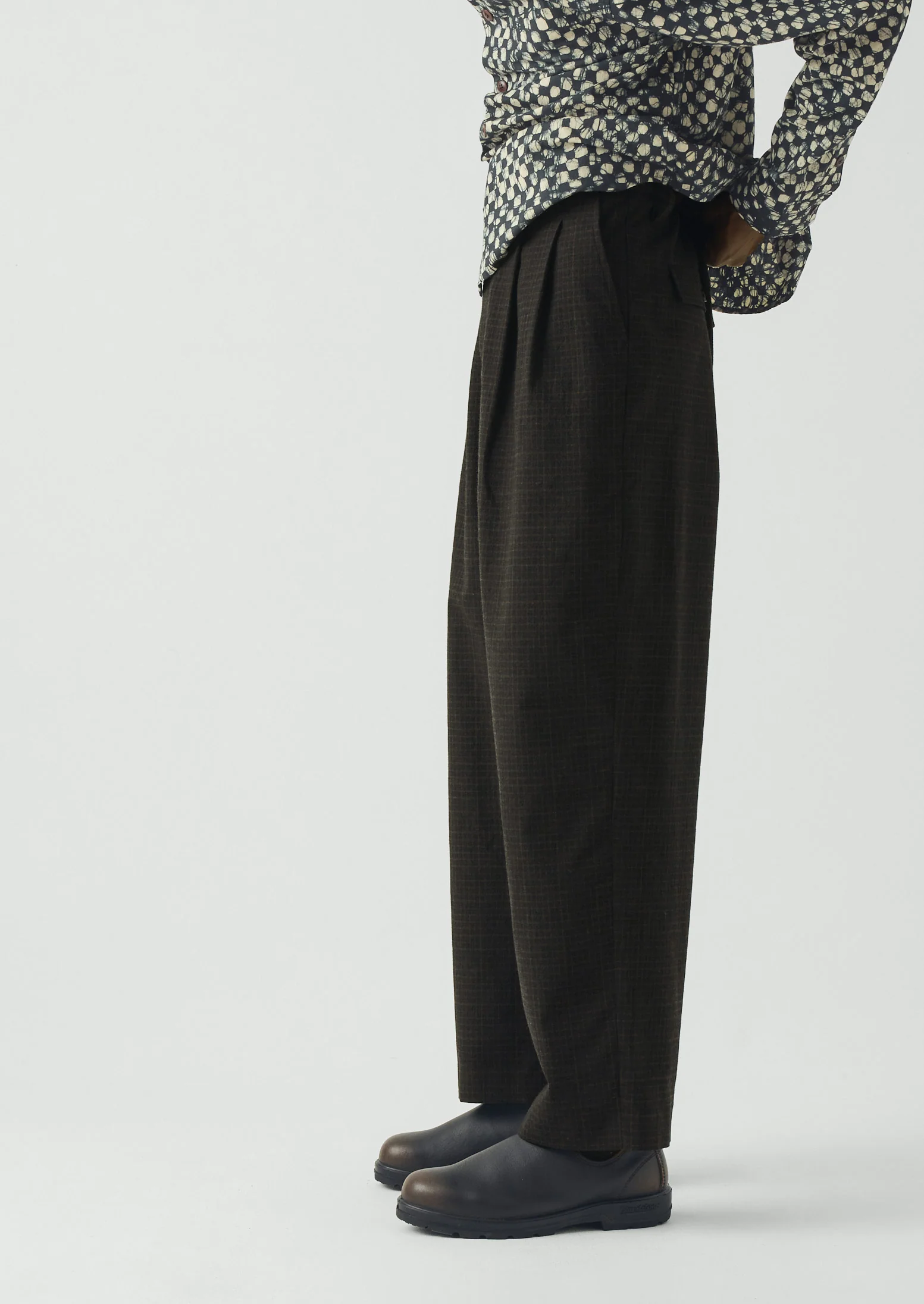 Bill Sketch Check Cotton Wool Trousers | Slate - Image 2