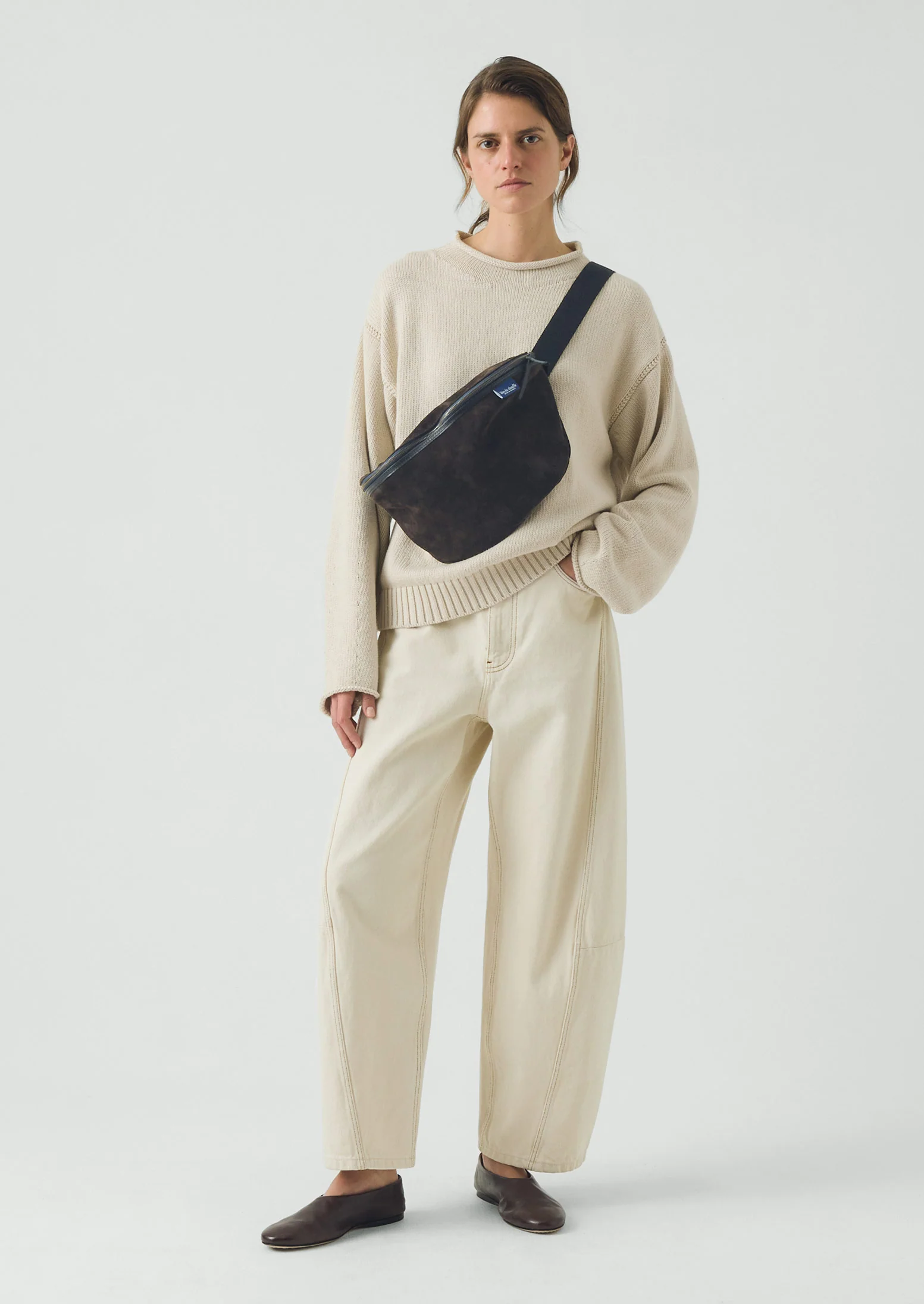 Bleu De Chauffe Large Suede Cross Body Bag | Dark Brown - Image 2