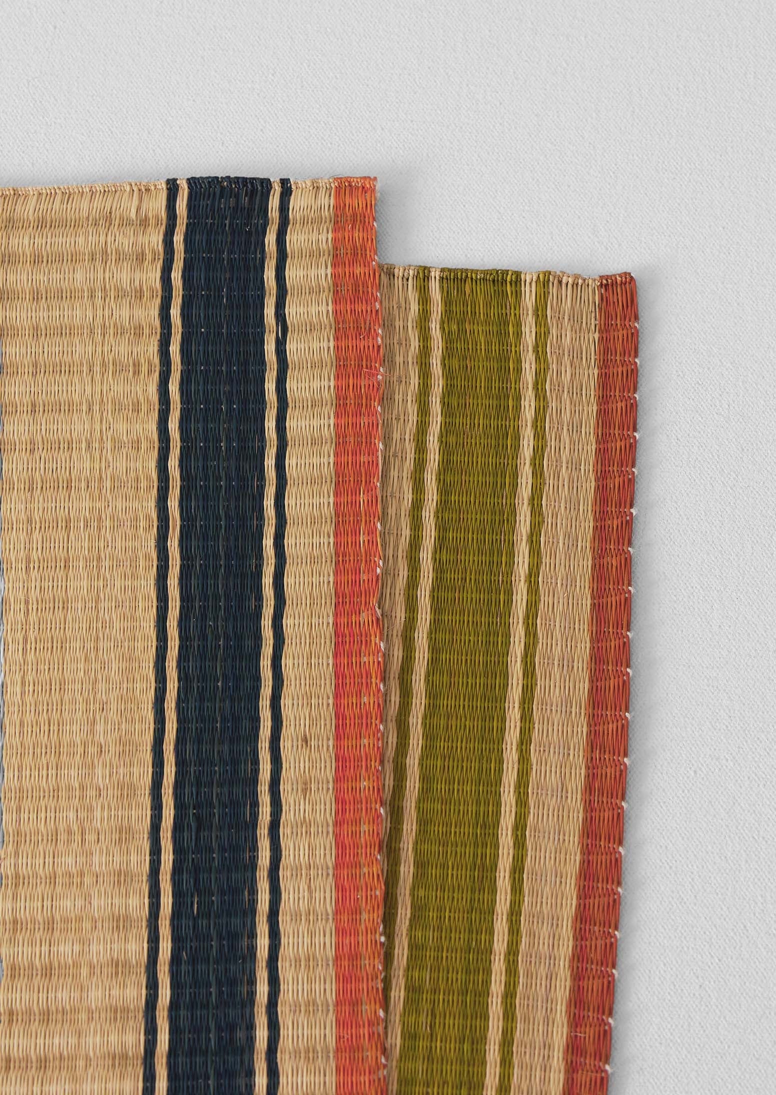 Border Stripe Madur Grass Placemat | Natural/Olive - Image 2