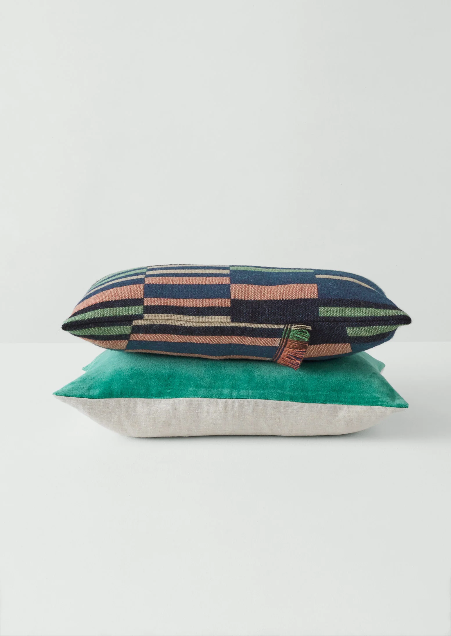 Bristol Weaving Mill Block Stripe Cushion Cover | Deep Blue/Fern - Image 4