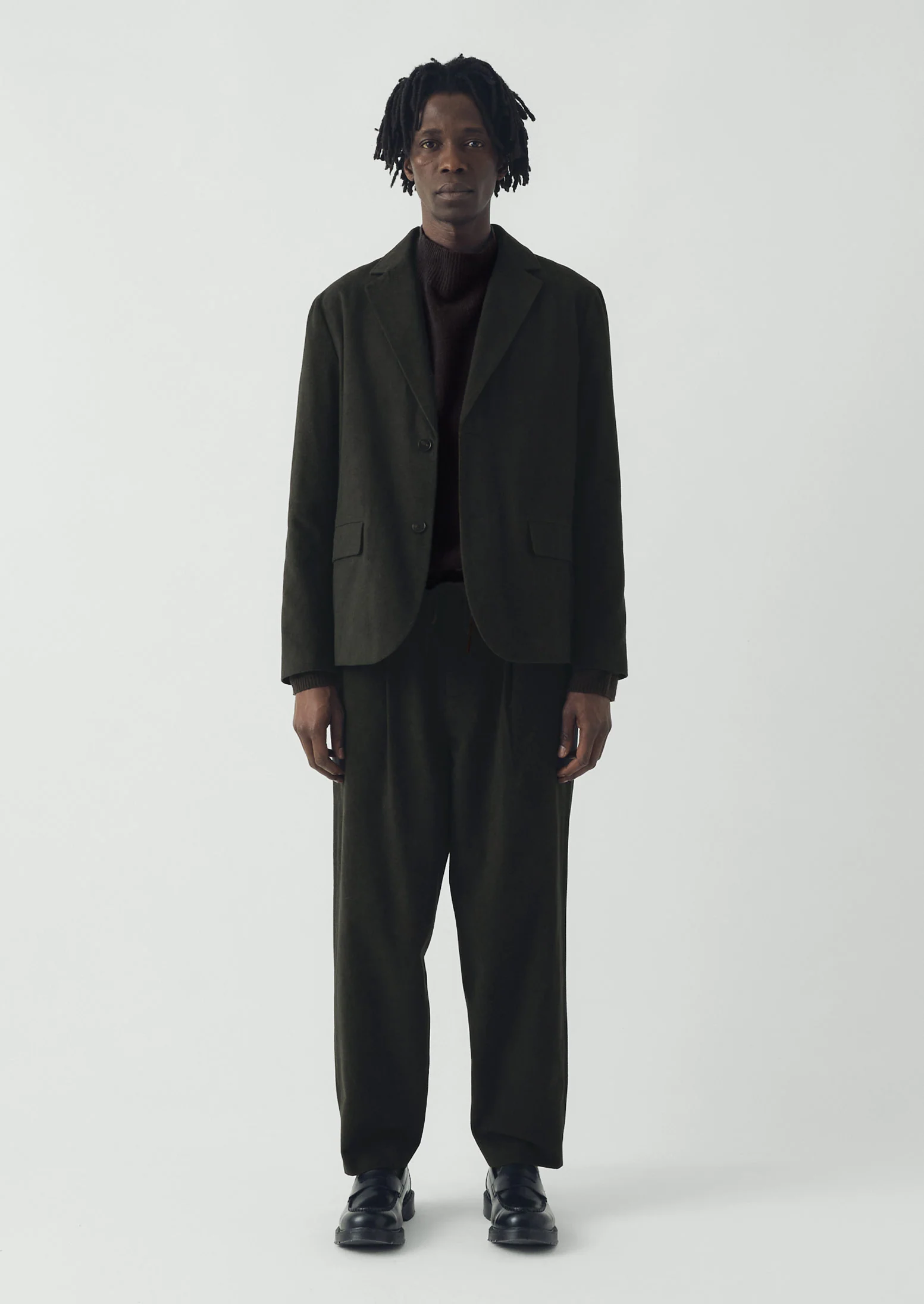 Brushed Cotton Revere Collar Jacket | Dark Olive - Image 3