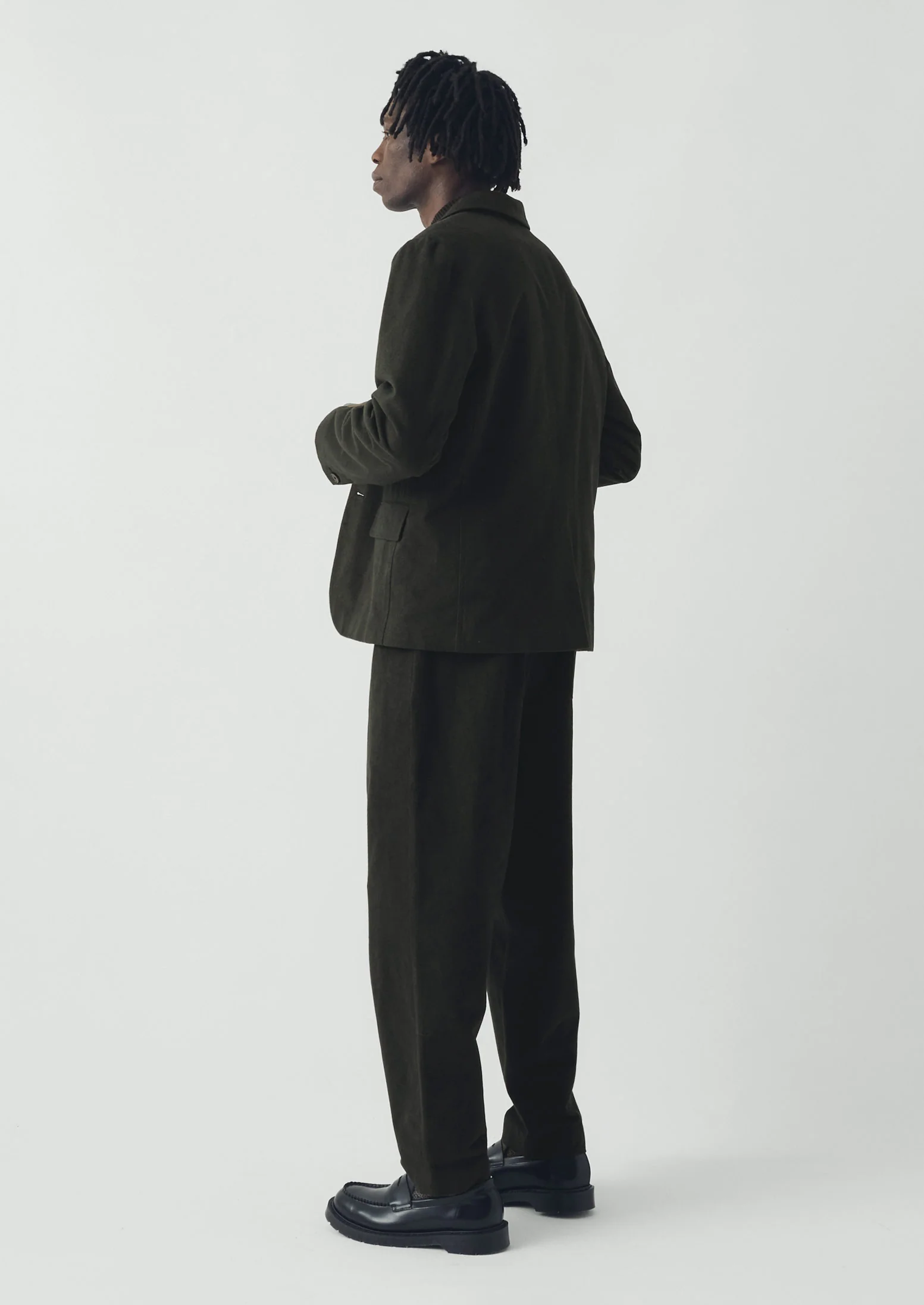 Brushed Cotton Revere Collar Jacket | Dark Olive - Image 4