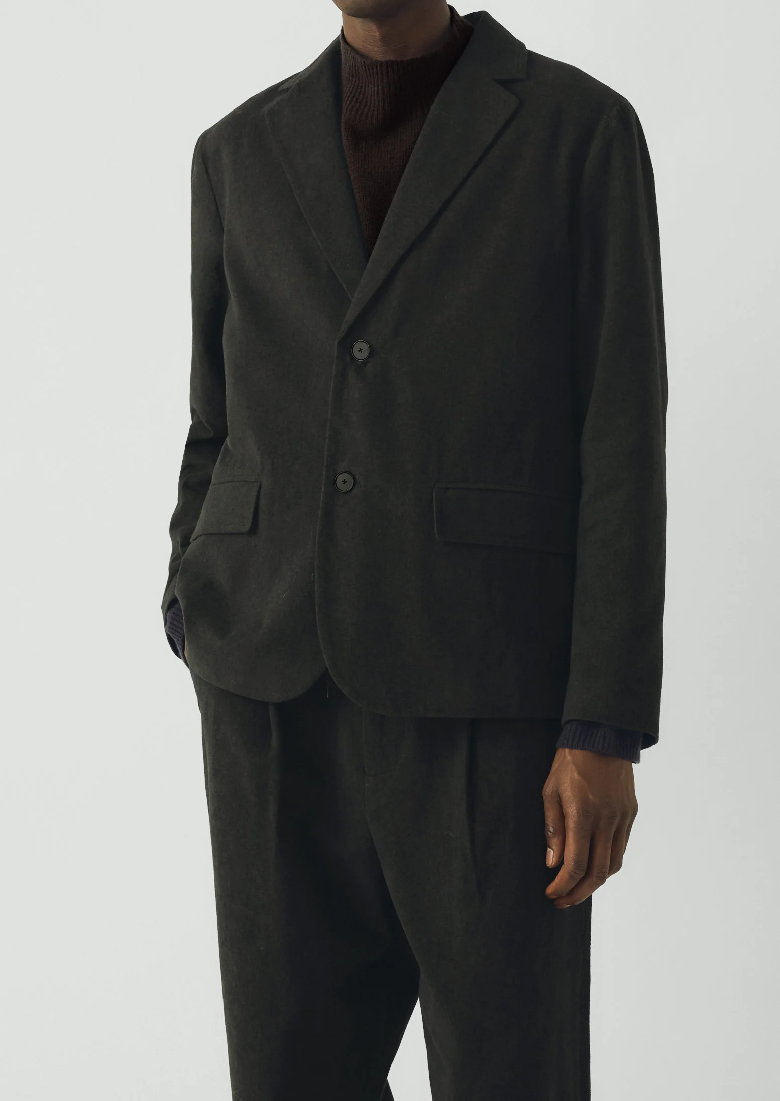 Brushed Cotton Revere Collar Jacket | Dark Olive - Image 5