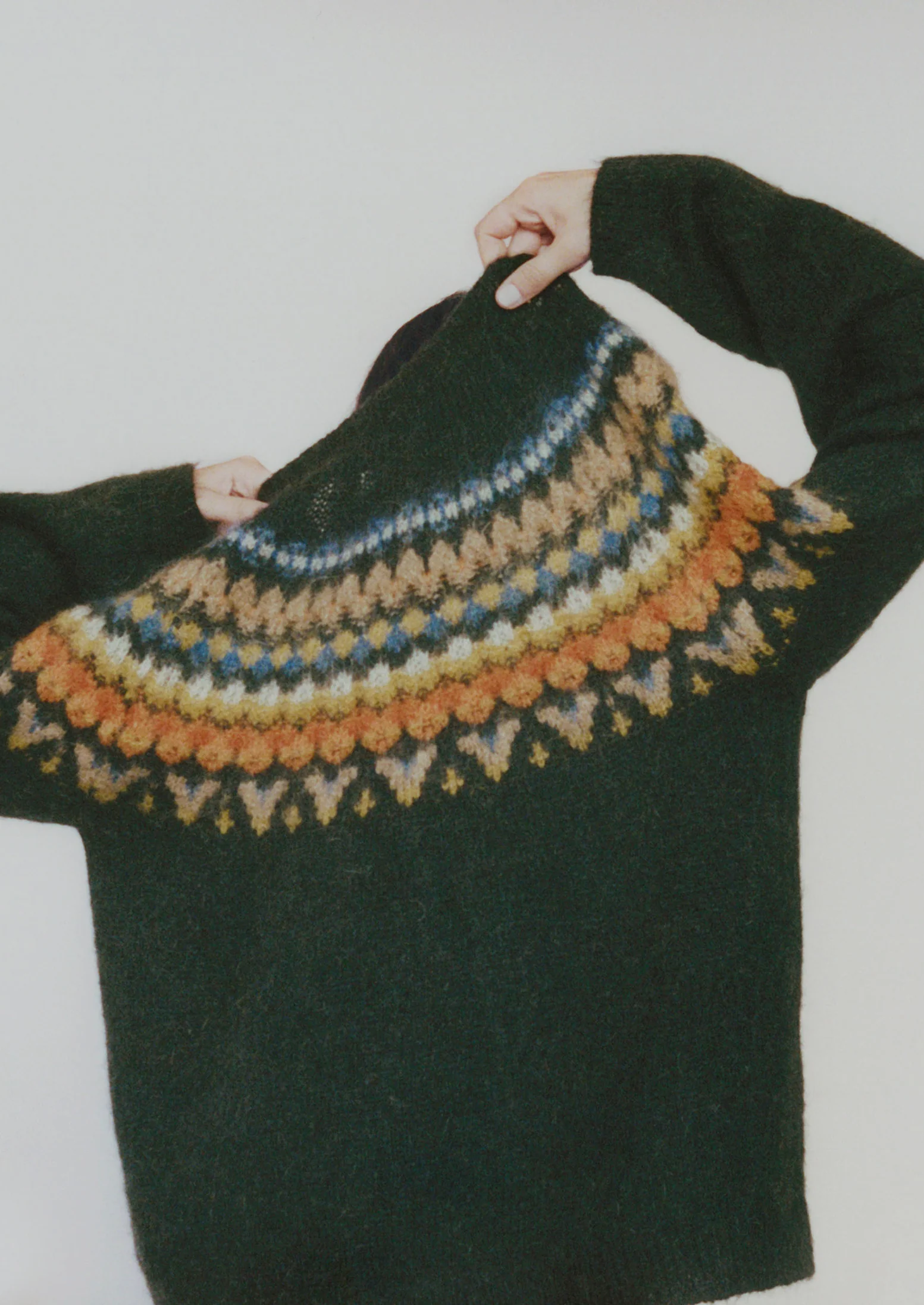 Brushed Mohair Wool Patterned Yoke Sweater | Peacock Multi - Image 5