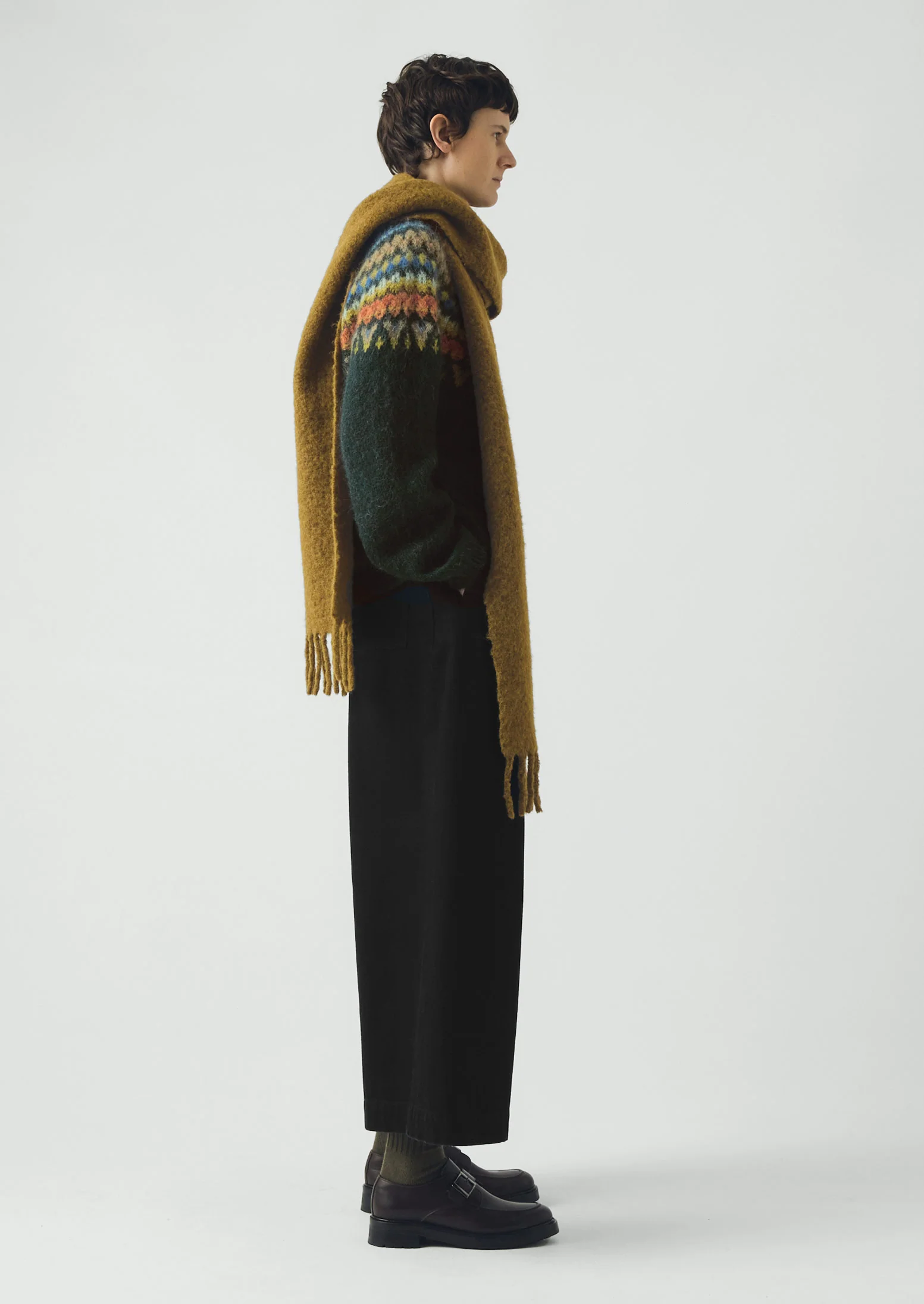 Brushed Mohair Wool Patterned Yoke Sweater | Peacock Multi - Image 7