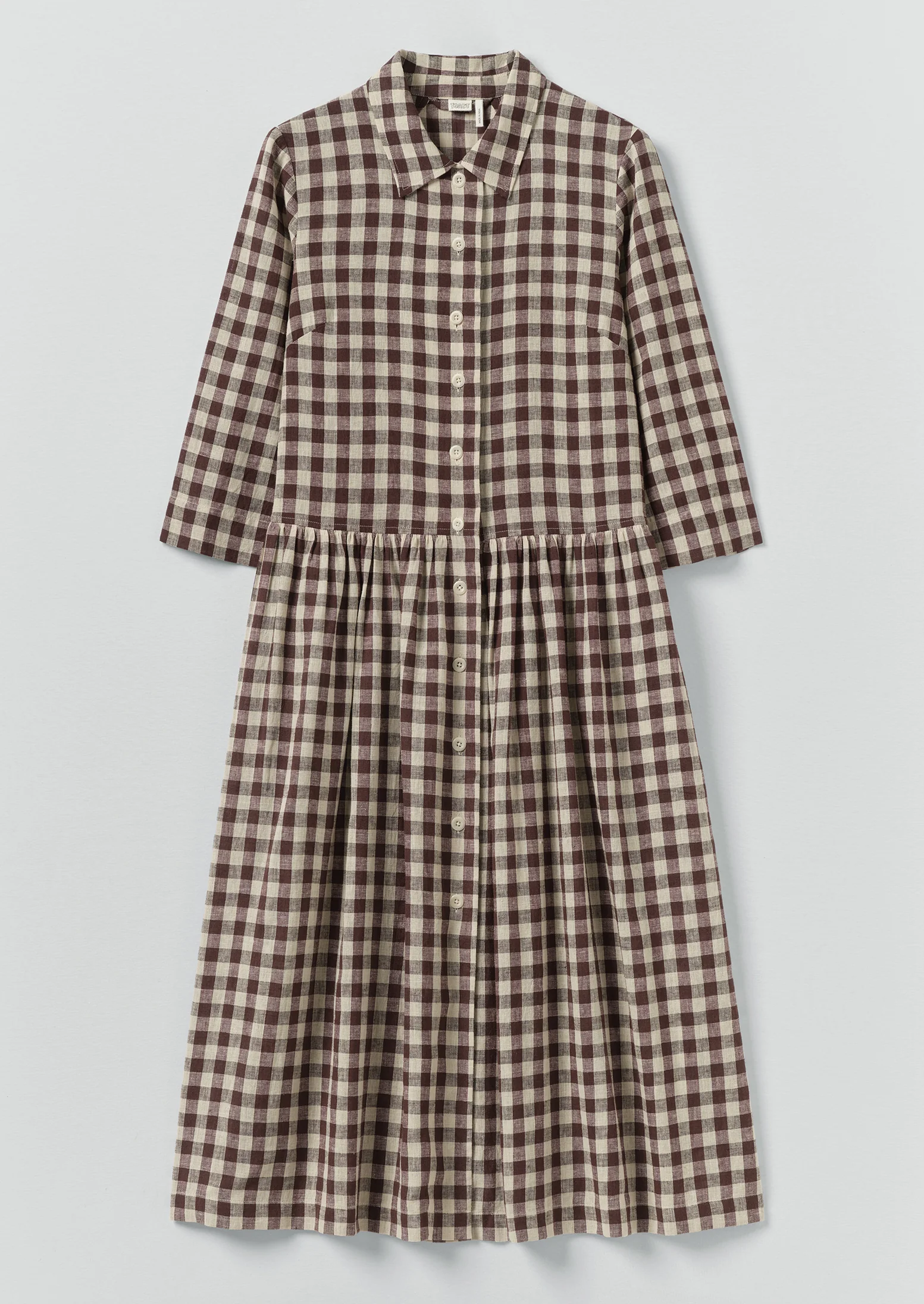 Check Linen Cotton Shirt Dress | Dark Chocolate/Ecru