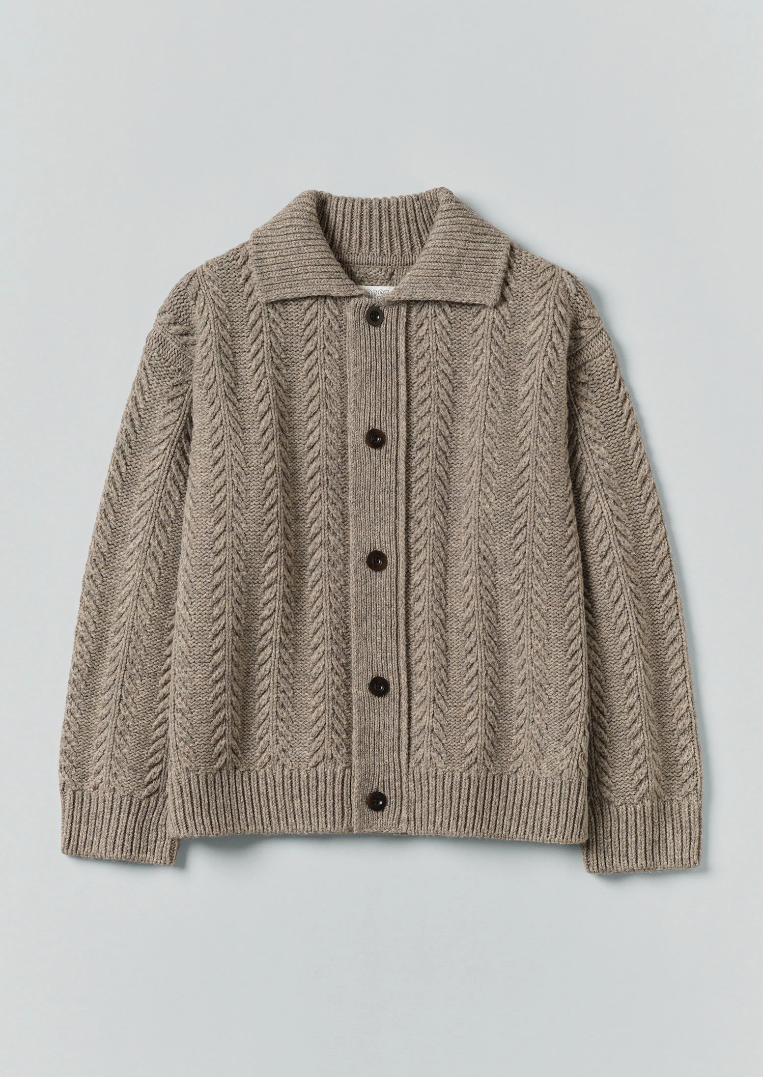 Collared Aran Wool Cardigan | Stone