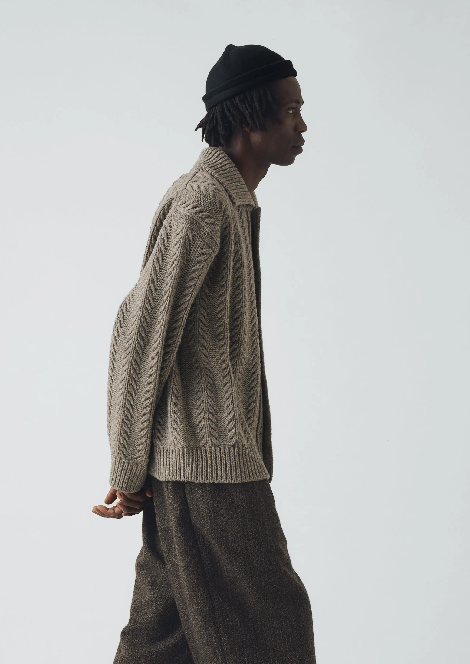 Collared Aran Wool Cardigan | Stone - Image 4