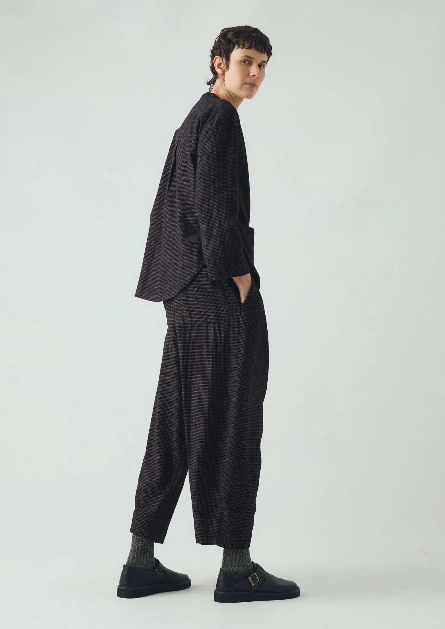 Cotton Cashmere Check Shirt | Black/Ecru - Image 4