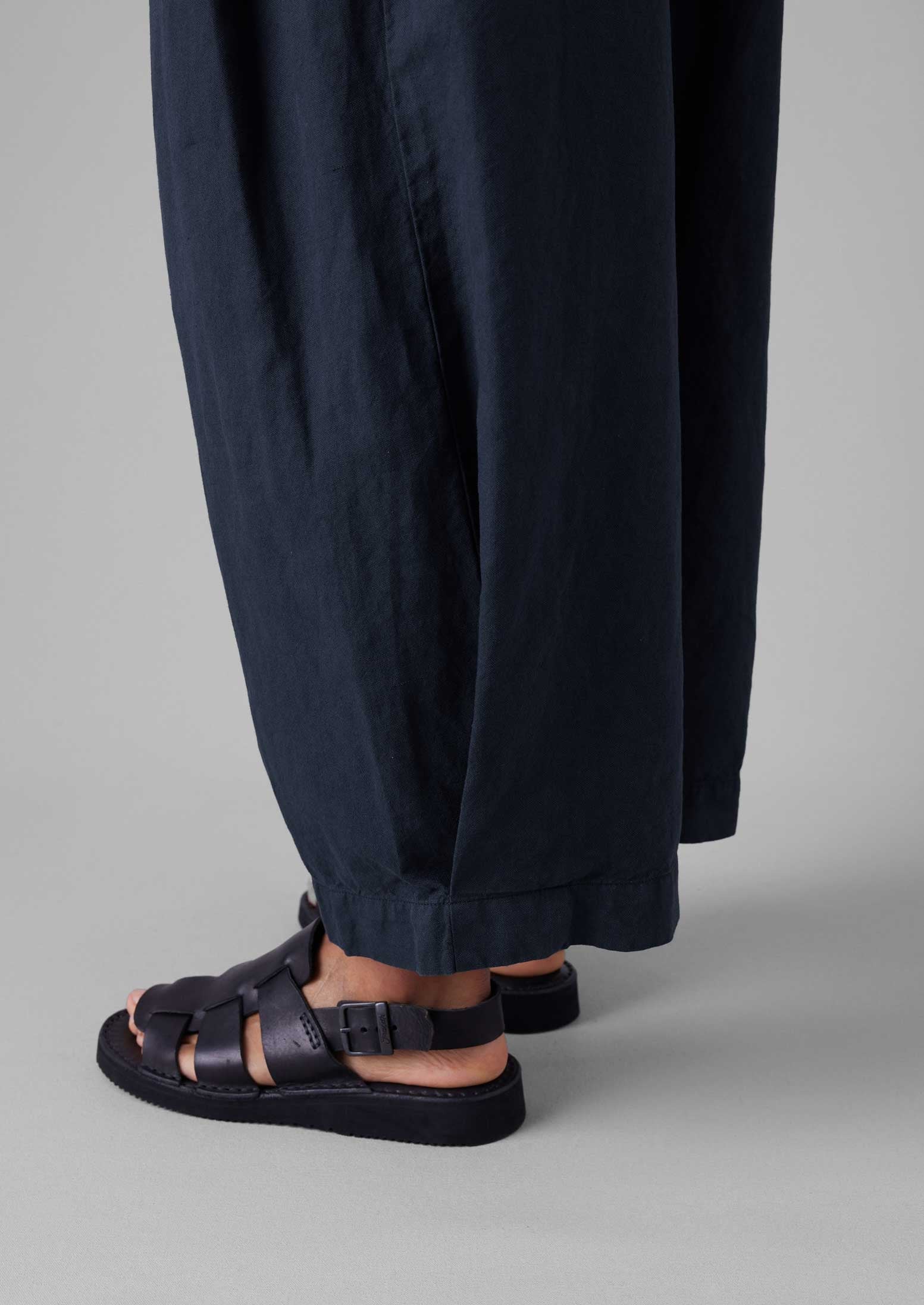 Cotton Linen Canvas Wide Leg Trousers | Anthracite - Image 4