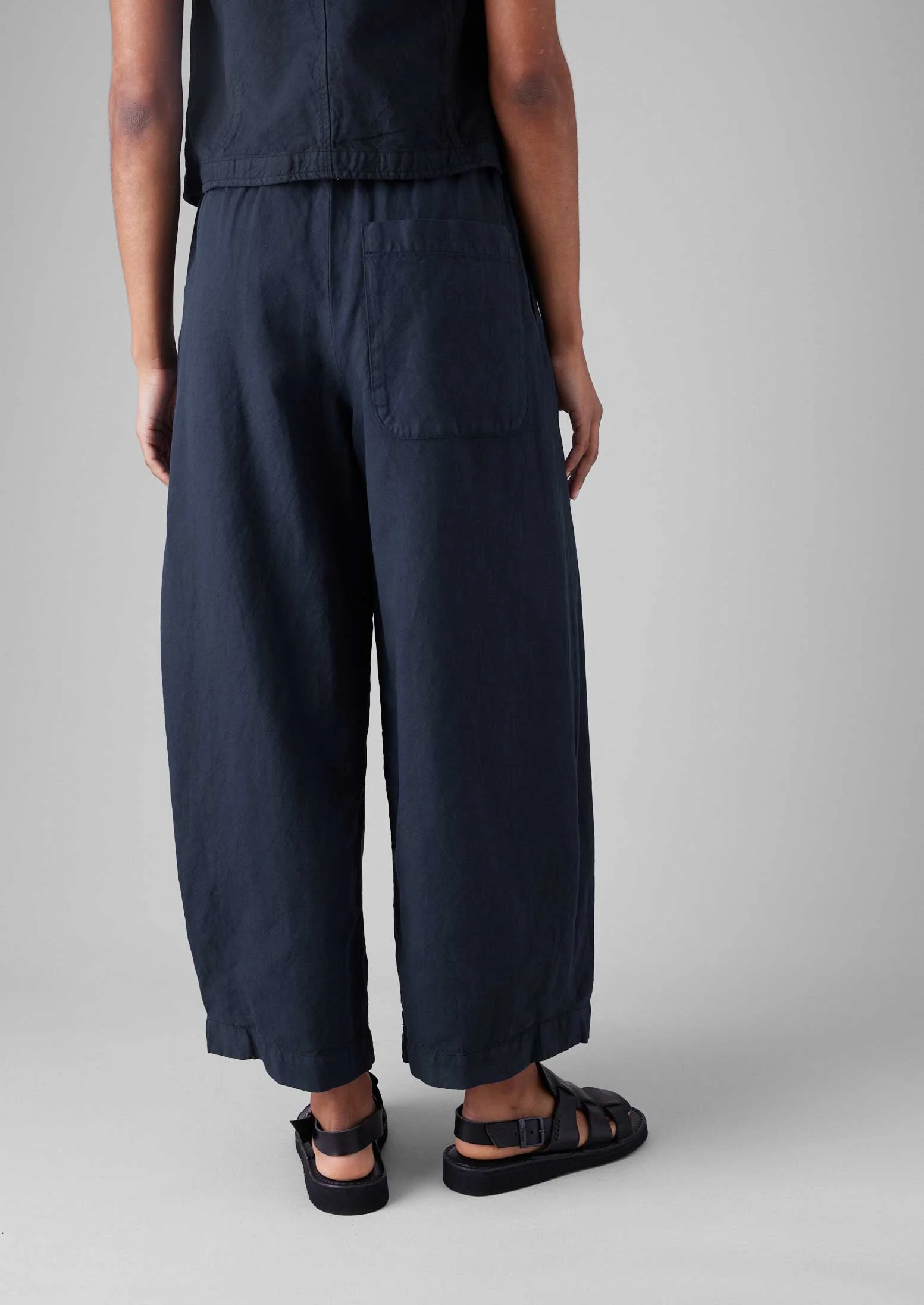 Cotton Linen Canvas Wide Leg Trousers | Anthracite - Image 5