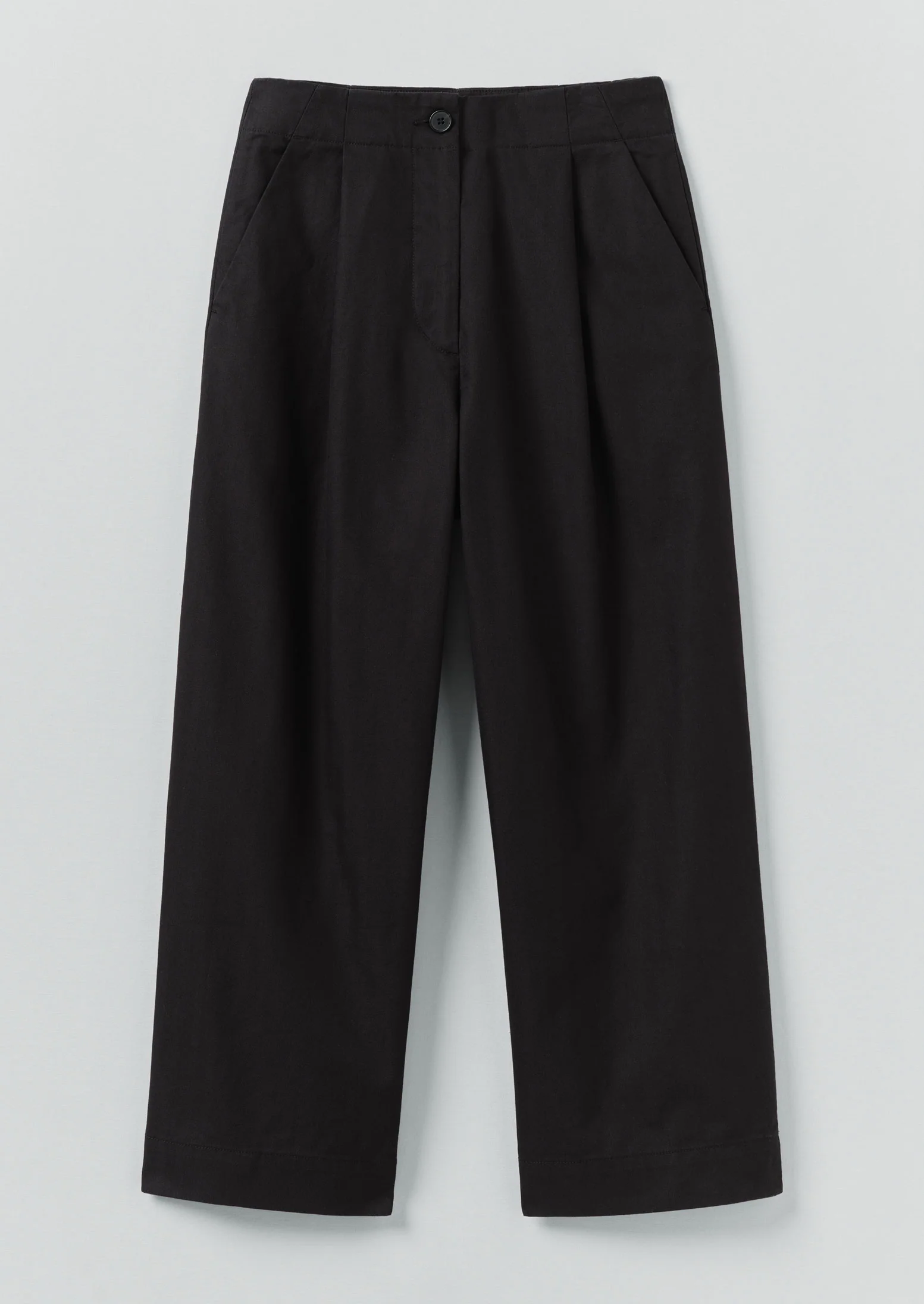 Cotton Wool Herringbone Pleat Front Trousers | Black