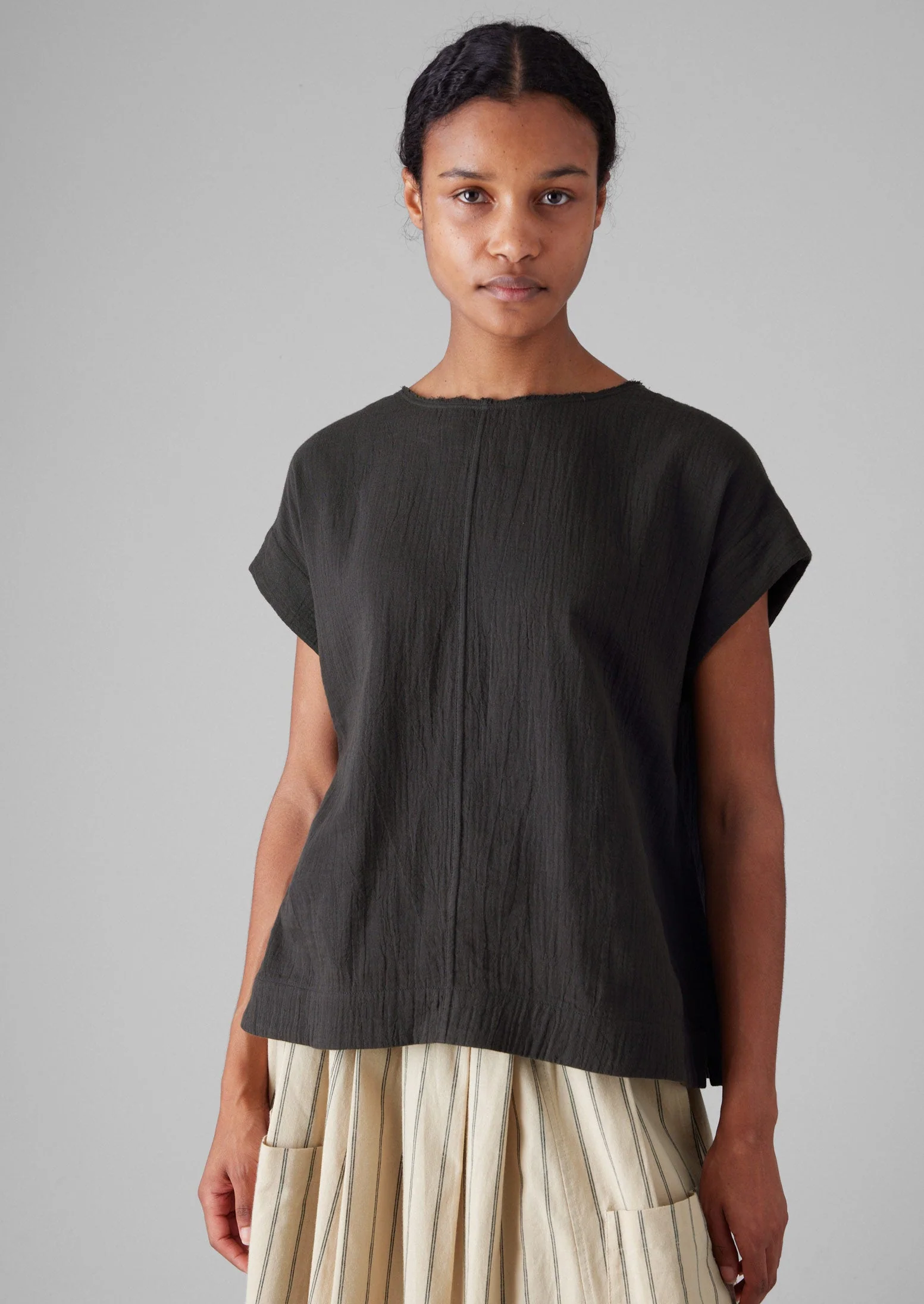 Crinkle Cotton Gauze Top | Black Pepper - Image 3