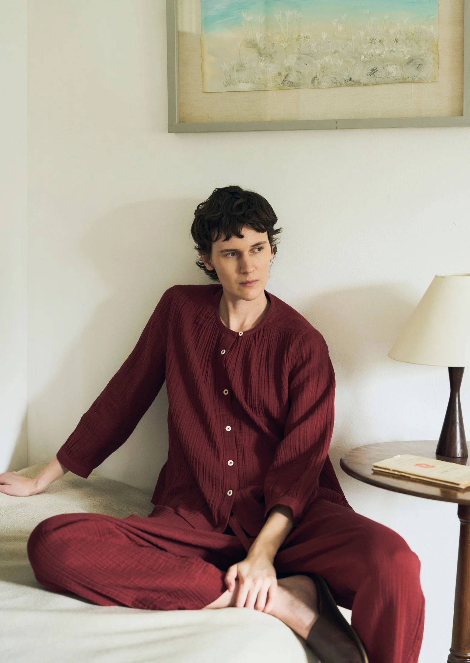 Crinkle Cotton Pyjamas | Deep Berry - Image 3