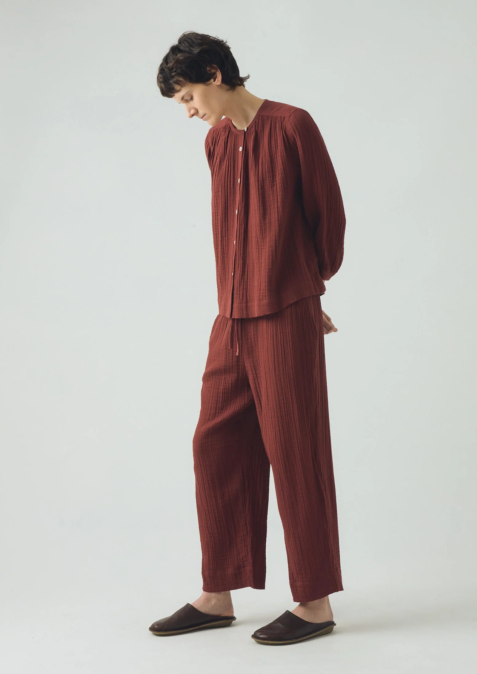 Crinkle Cotton Pyjamas | Deep Berry - Image 4