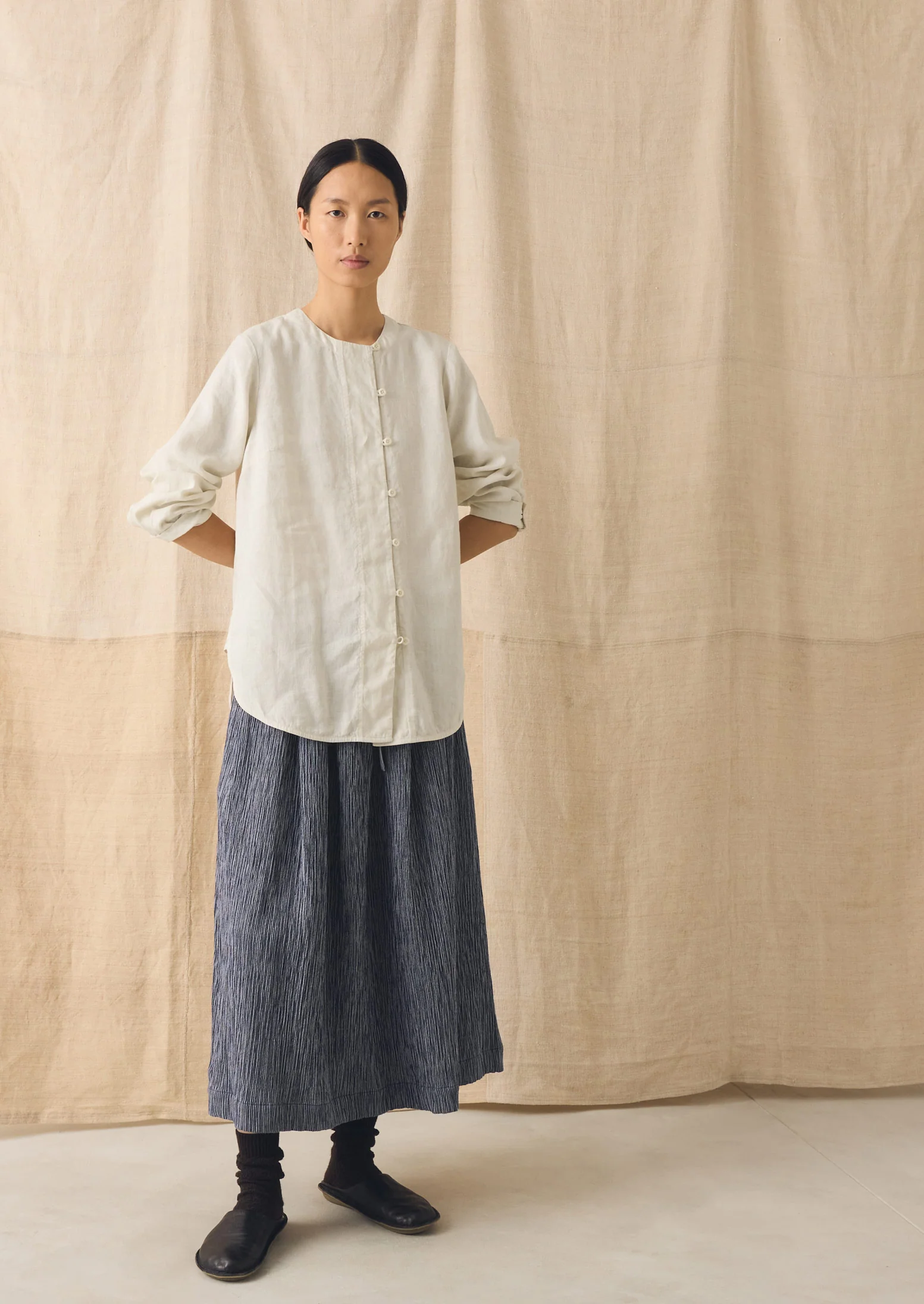 Crinkle Cotton Skirt | Dark Blue/White - Image 2