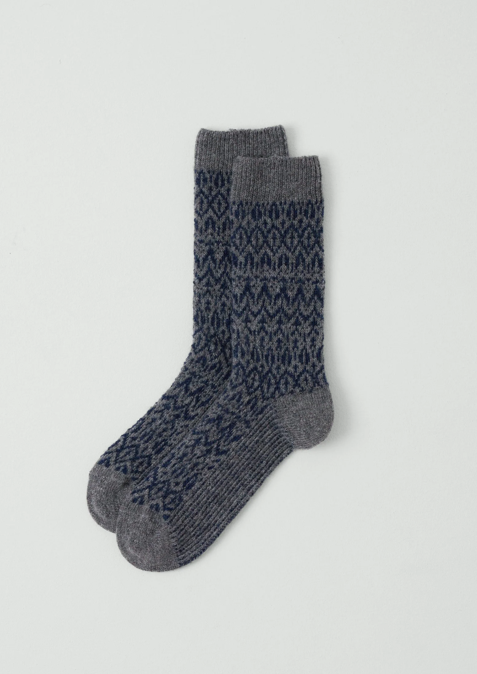 Diamond Jacquard Socks | Grey Melange/Blue