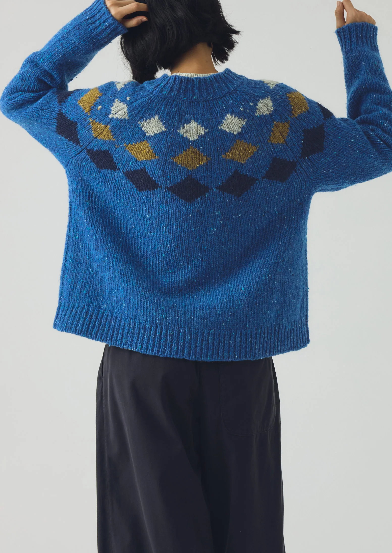 Donegal Diamond Yoke Sweater | Blue Multi - Image 3