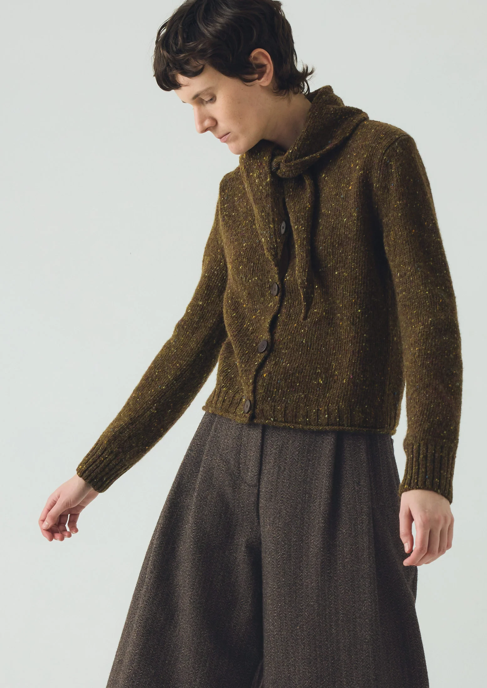 Donegal Merino Neckerchief Cardigan | Darkest Olive - Image 2