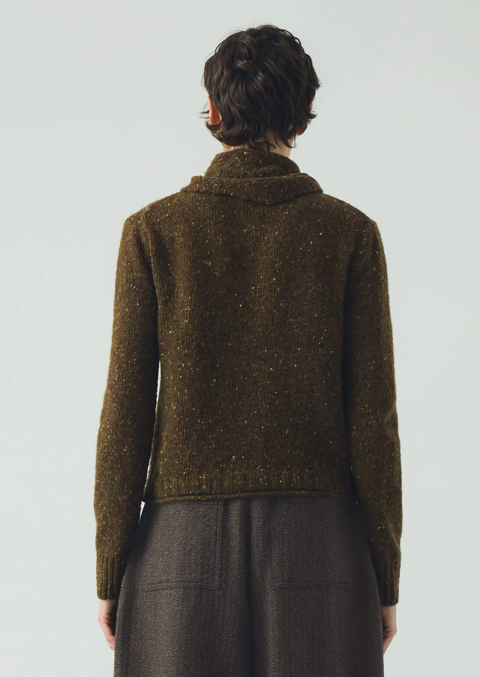 Donegal Merino Neckerchief Cardigan | Darkest Olive - Image 3