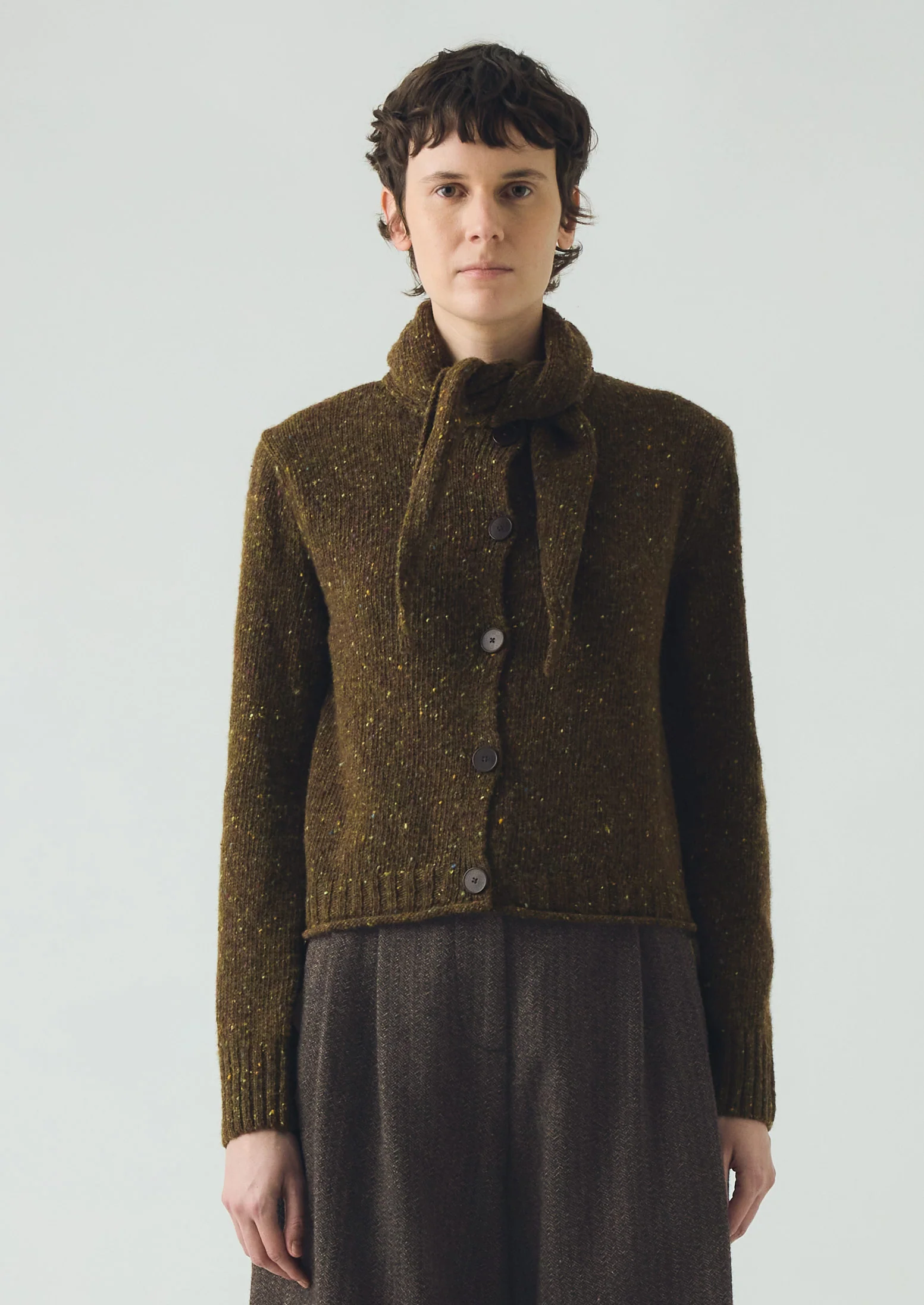 Donegal Merino Neckerchief Cardigan | Darkest Olive - Image 4