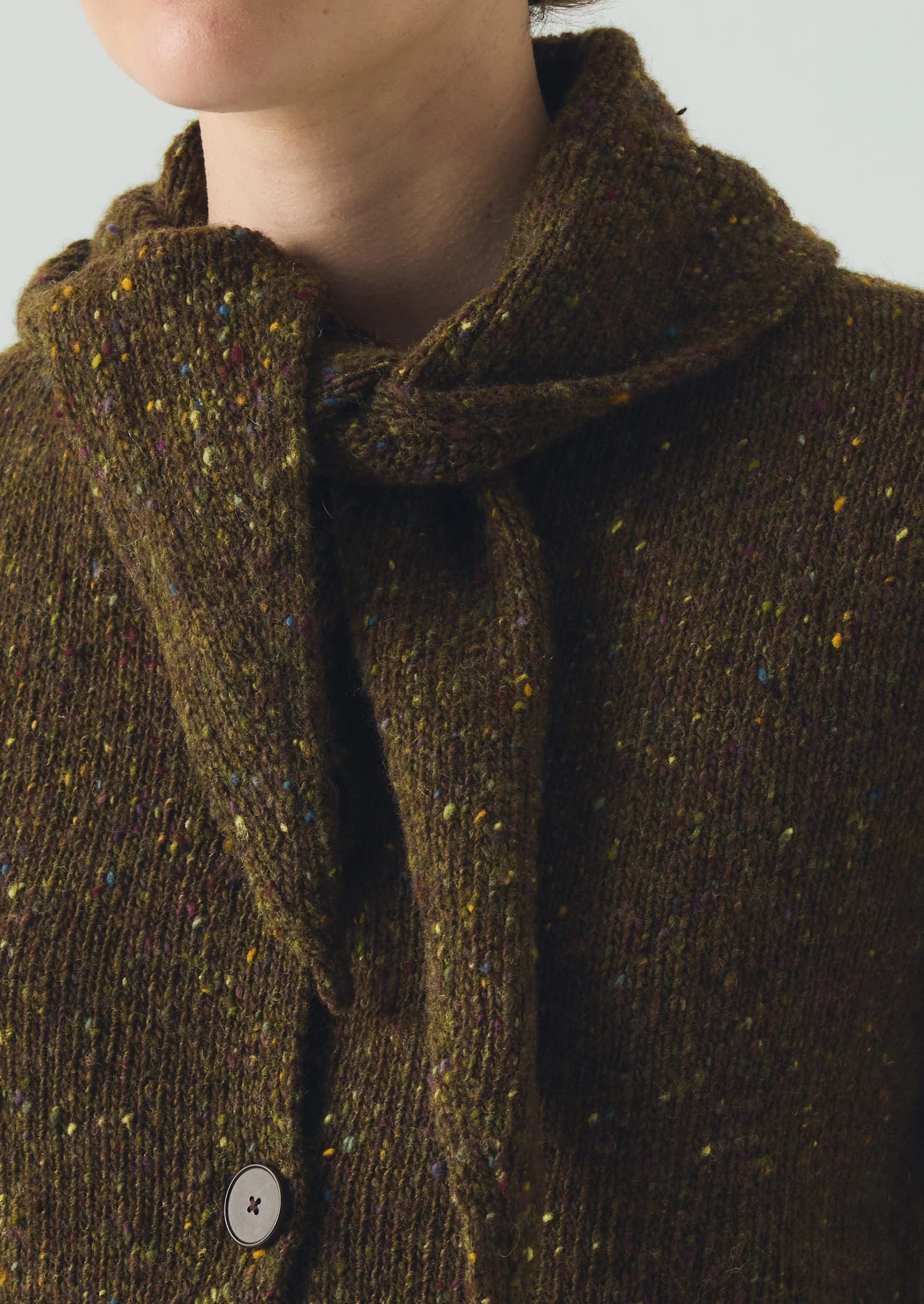 Donegal Merino Neckerchief Cardigan | Darkest Olive - Image 5