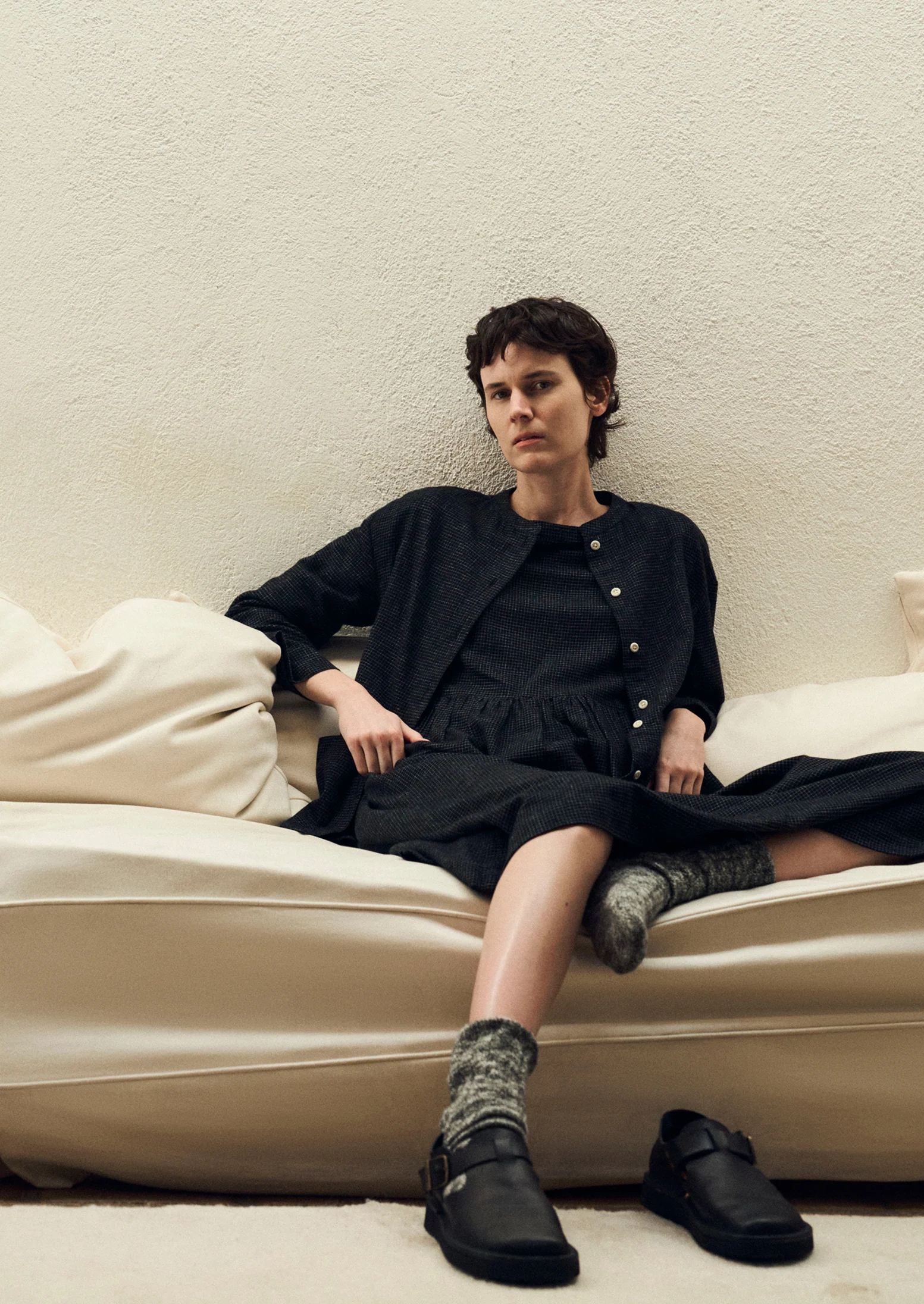 Freya Cotton Cashmere Dress | Black/Ecru - Image 3