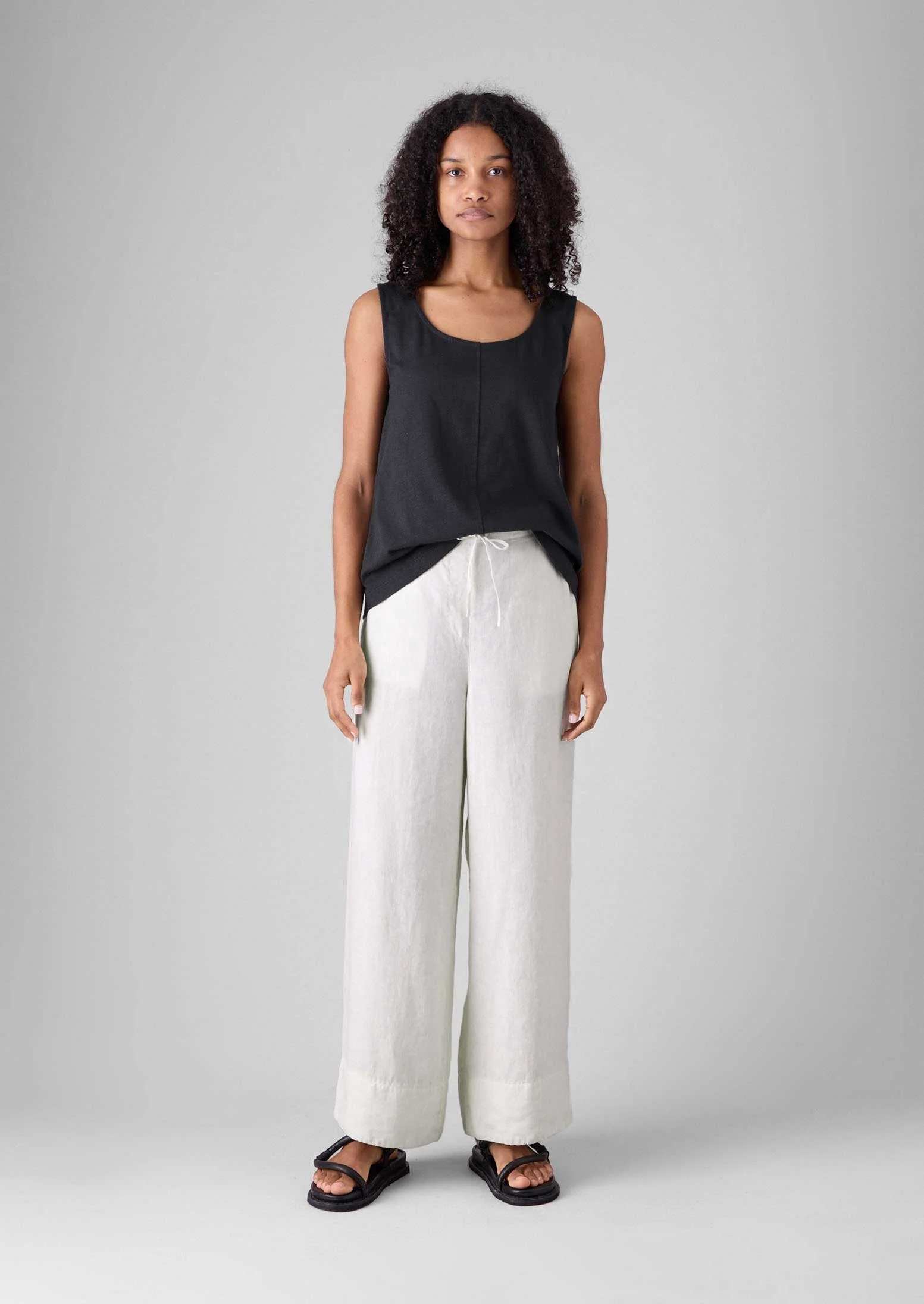 Garment Dyed Linen Wide Leg Trousers | Oat - Image 2