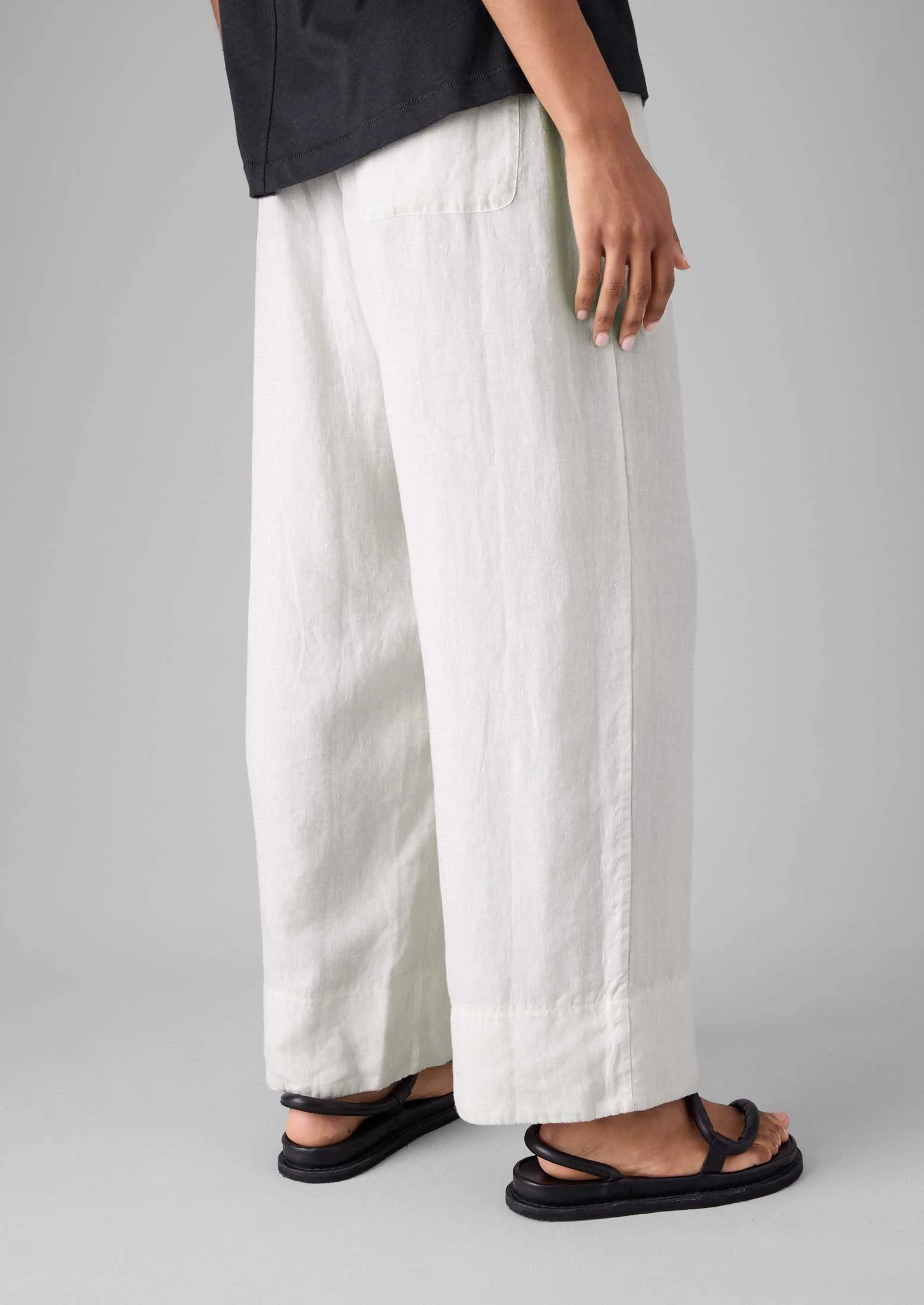 Garment Dyed Linen Wide Leg Trousers | Oat - Image 4