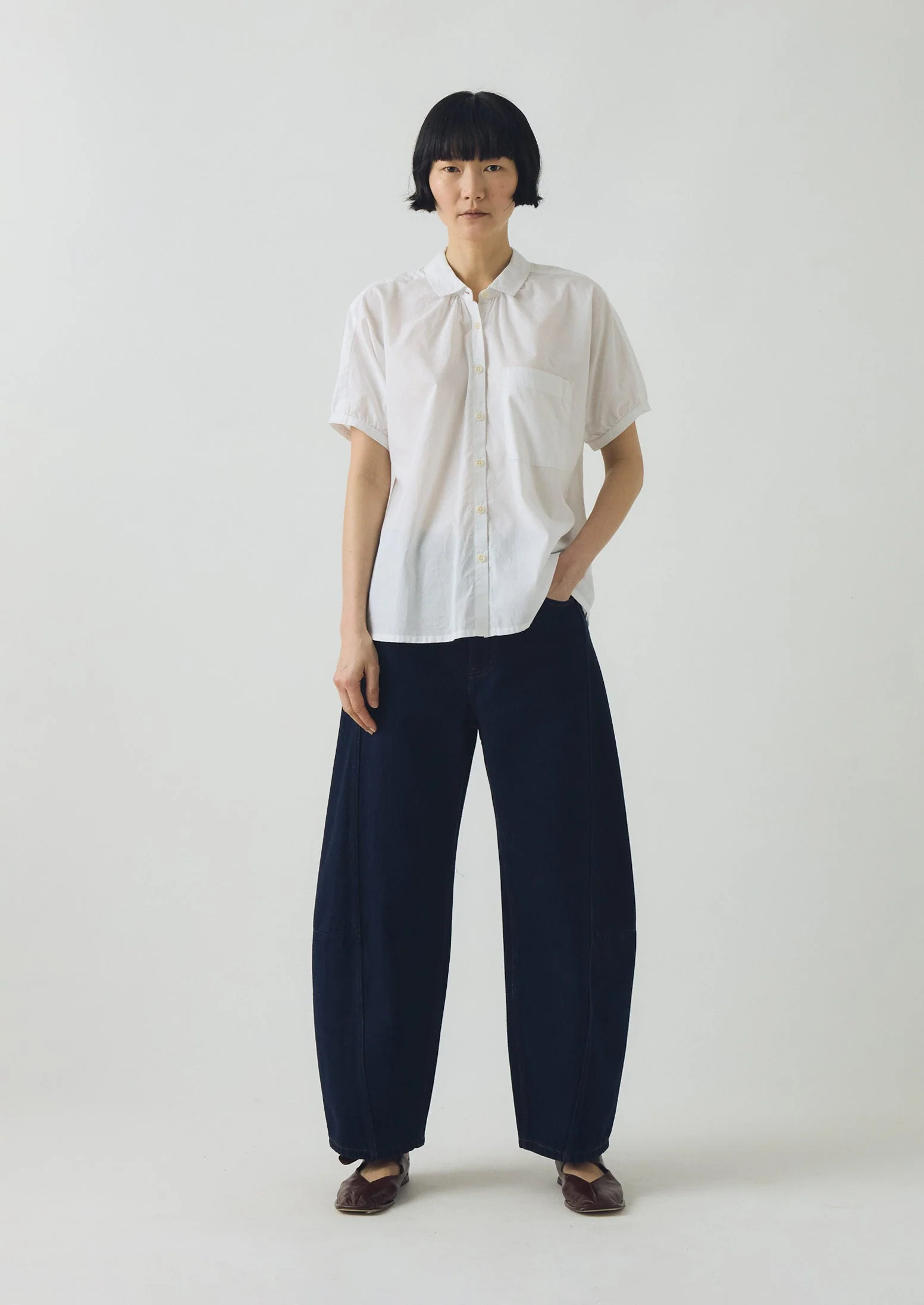 Gathered Cotton Chambray Shirt | White - Image 3