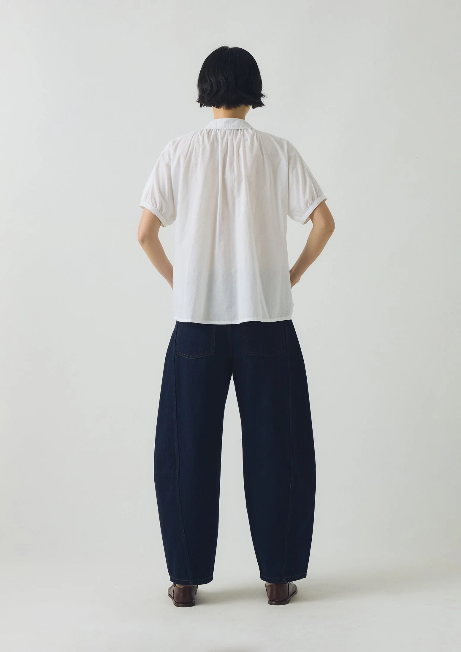 Gathered Cotton Chambray Shirt | White - Image 4