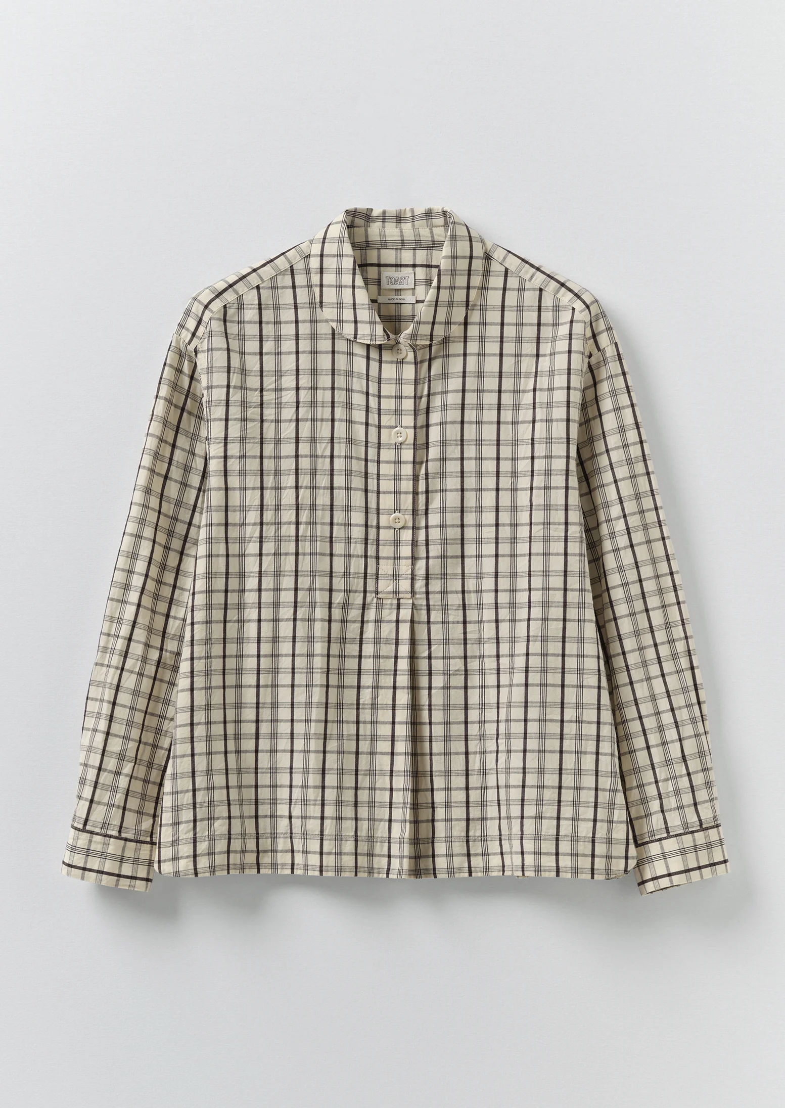 Half Placket Check Cotton Shirt | Ecru/Rich Soil