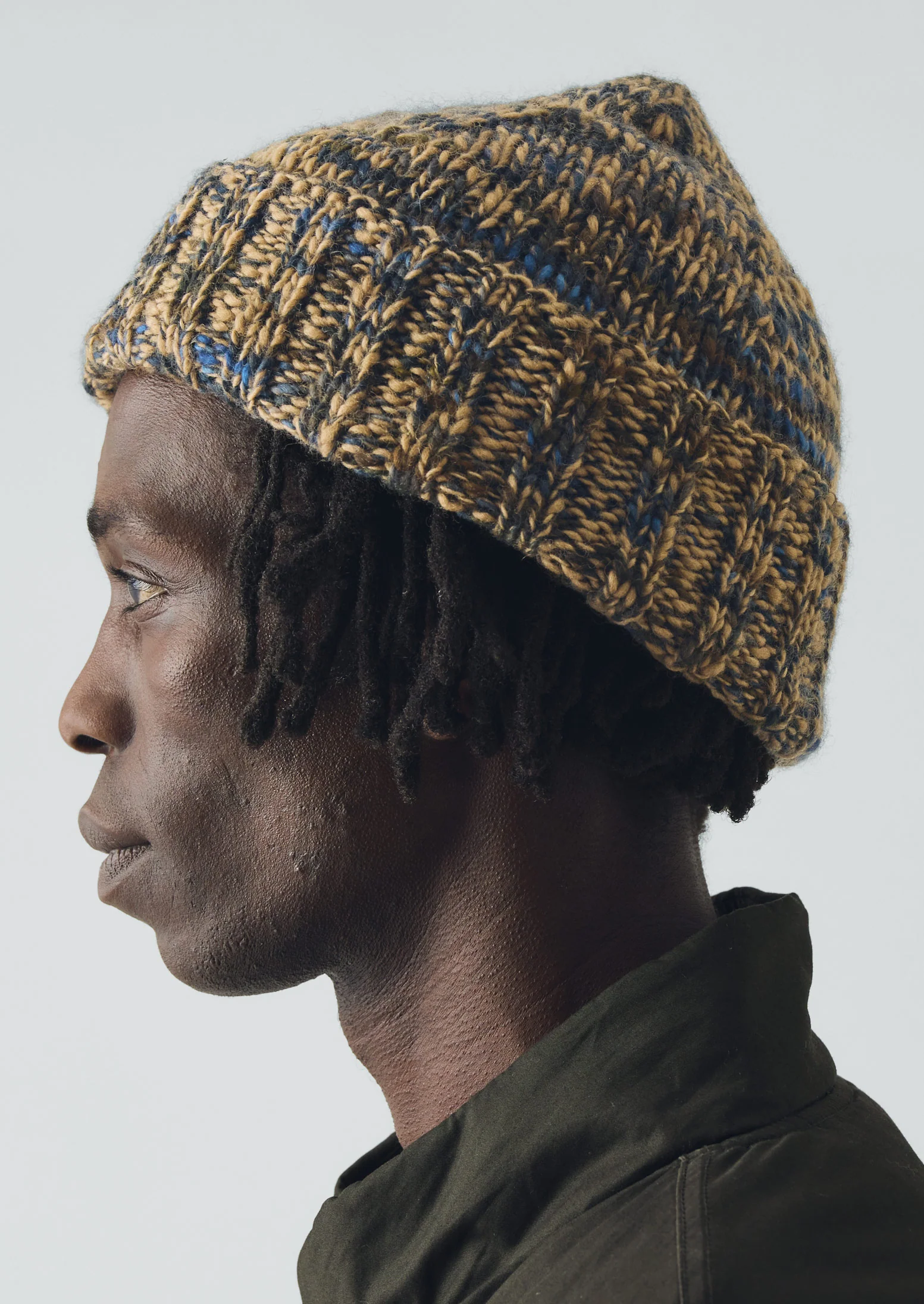 Hand Knitted Marl Beanie | Stone/Midnight - Image 3