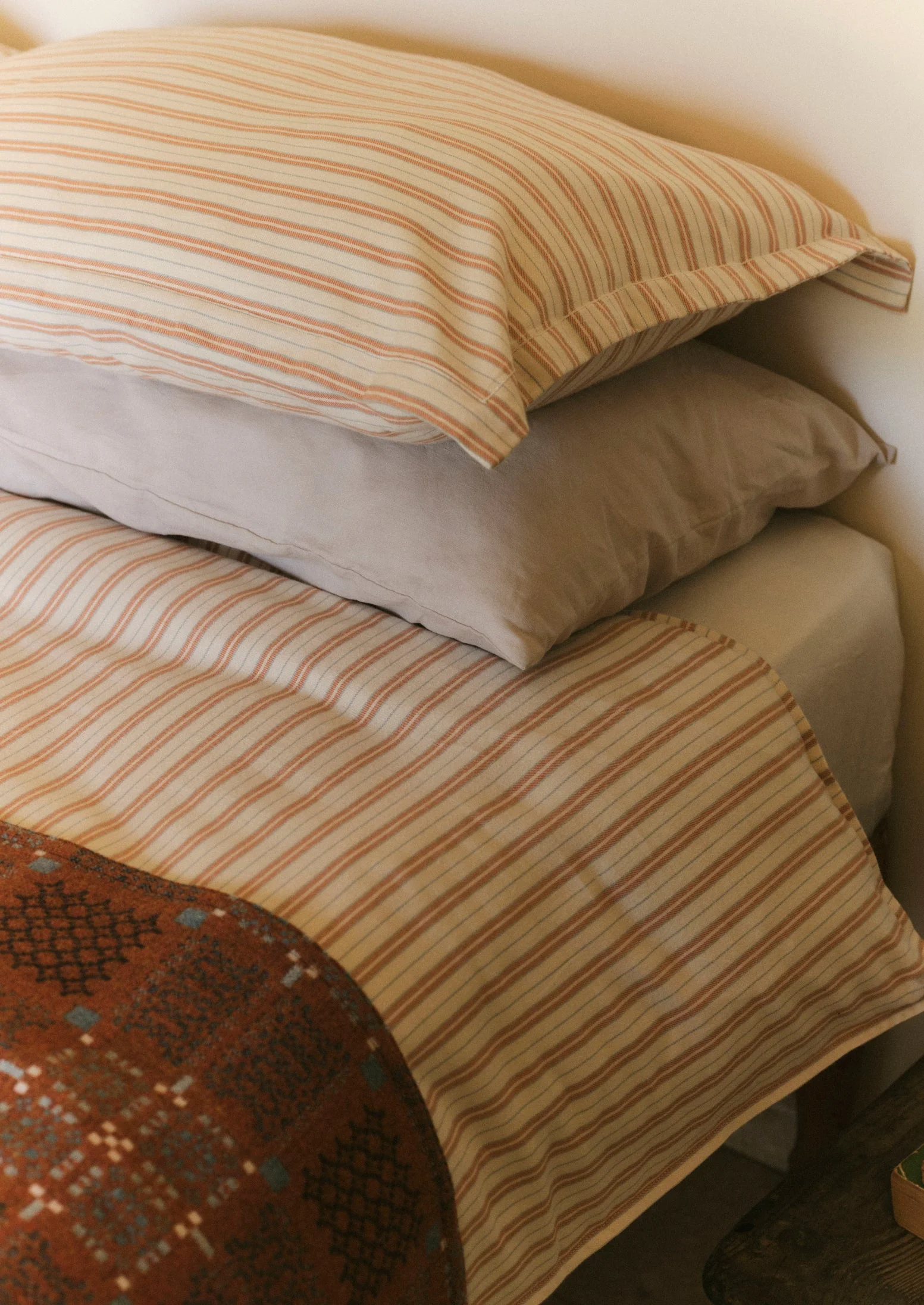 Ines Stripe Cotton Flannel Duvet Cover | Apricot/Soft Blue - Image 5