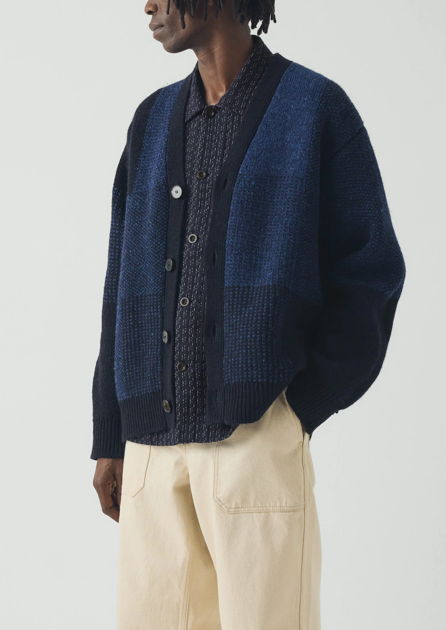 Jacquard British Wool Cardigan | Navy/Cobalt - Image 2