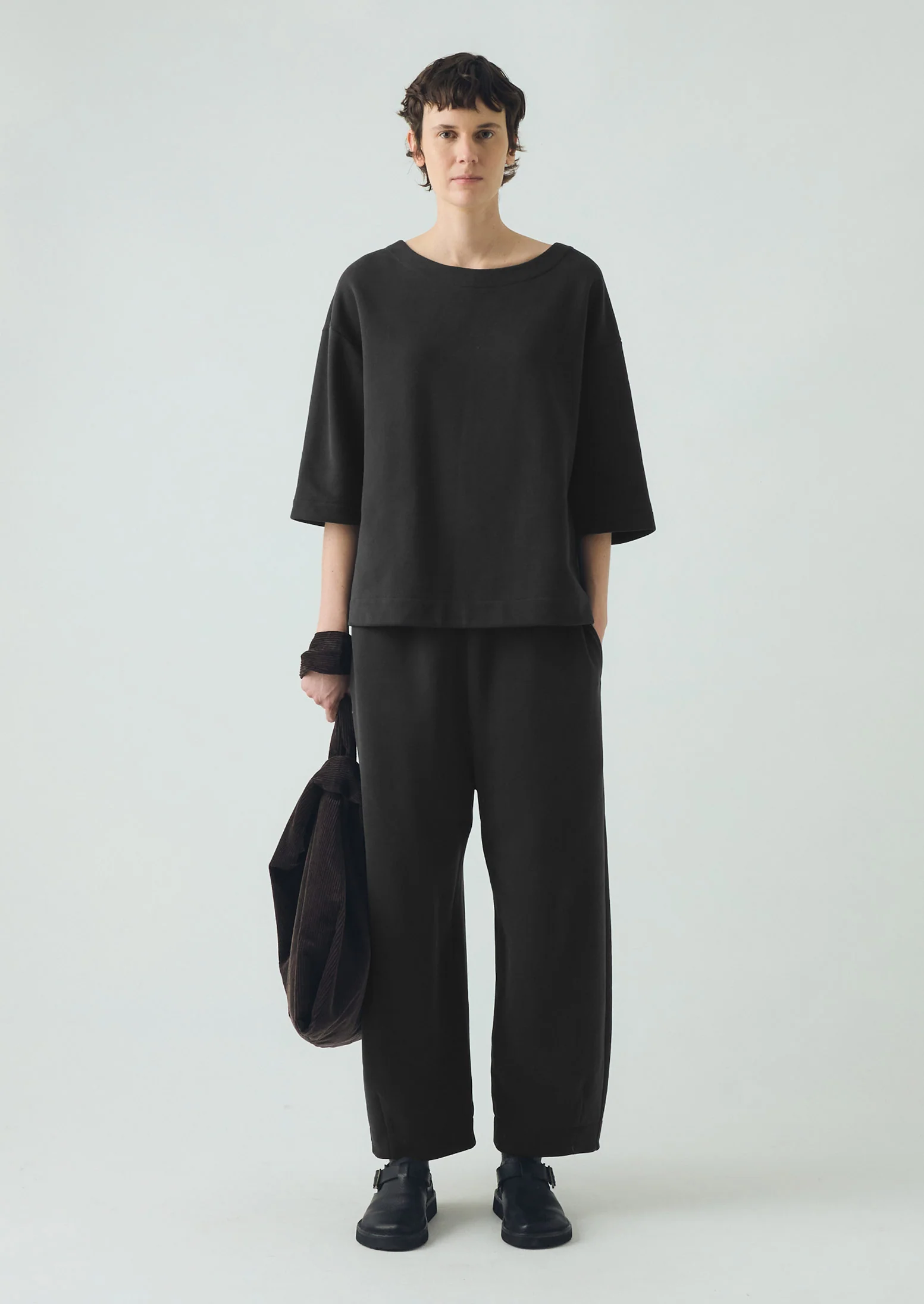 Jersey Barrel Leg Trousers | Black Pepper - Image 3