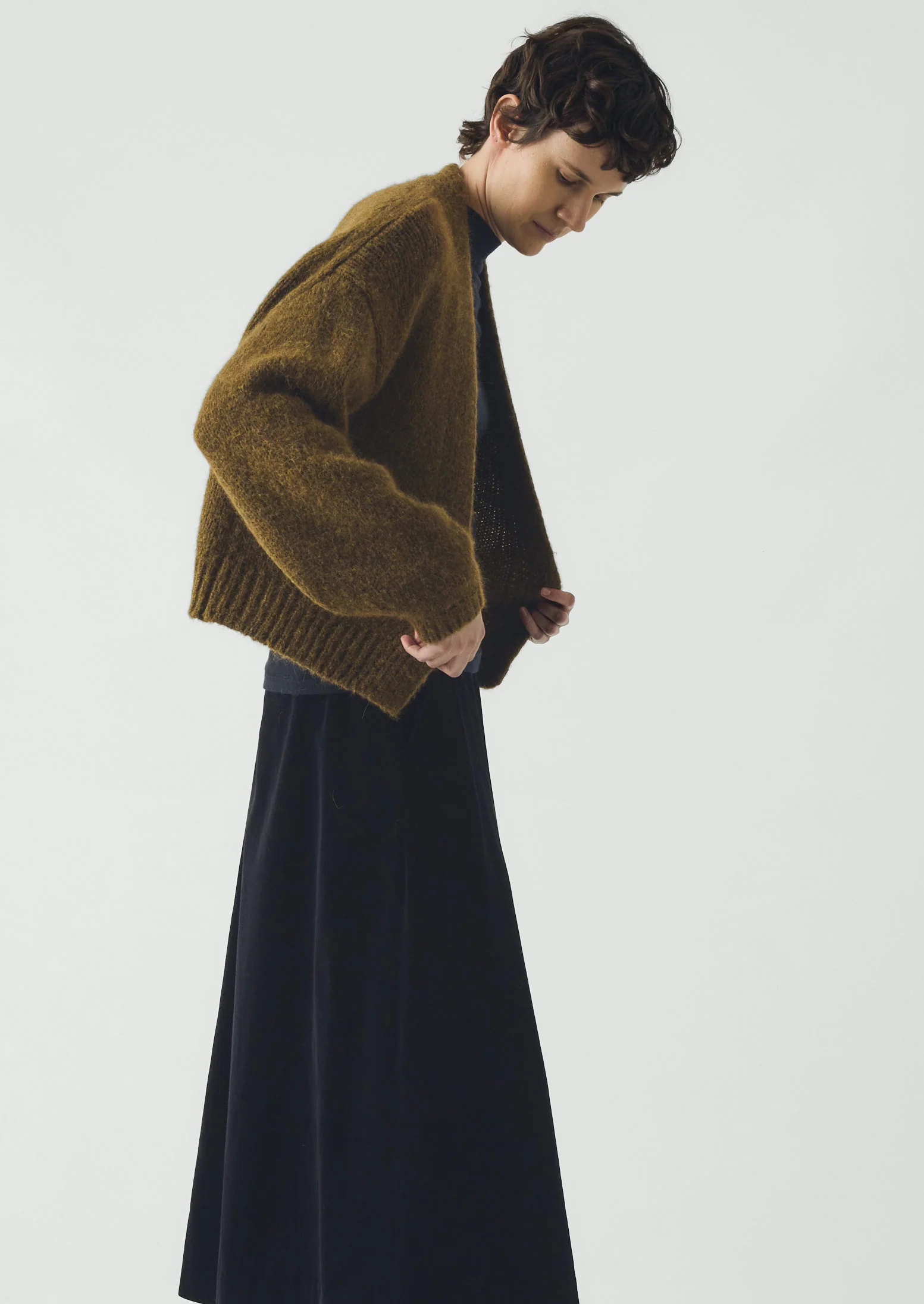 Lofty Alpaca Blend Cardigan | Olive Melange - Image 2