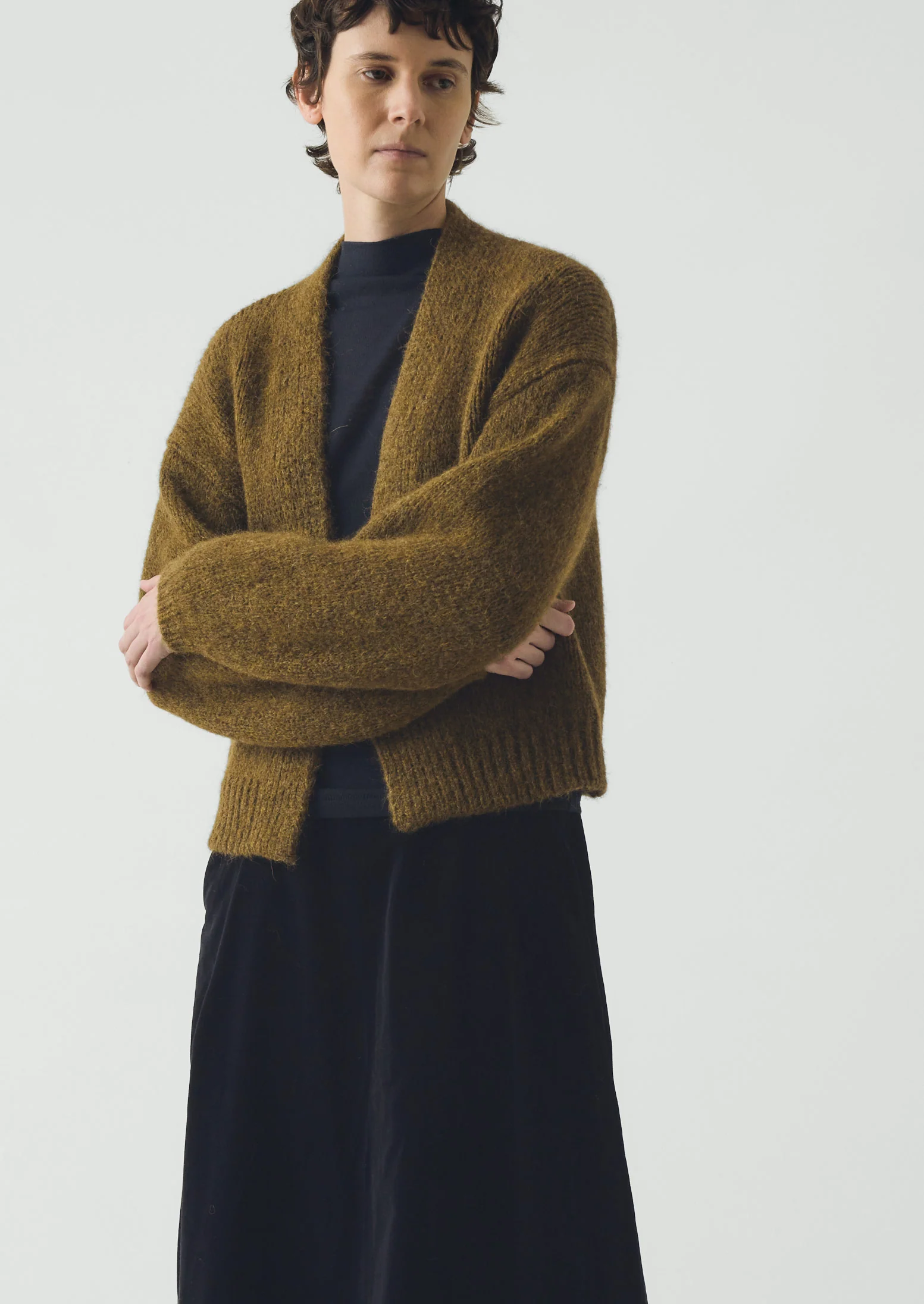 Lofty Alpaca Blend Cardigan | Olive Melange - Image 3