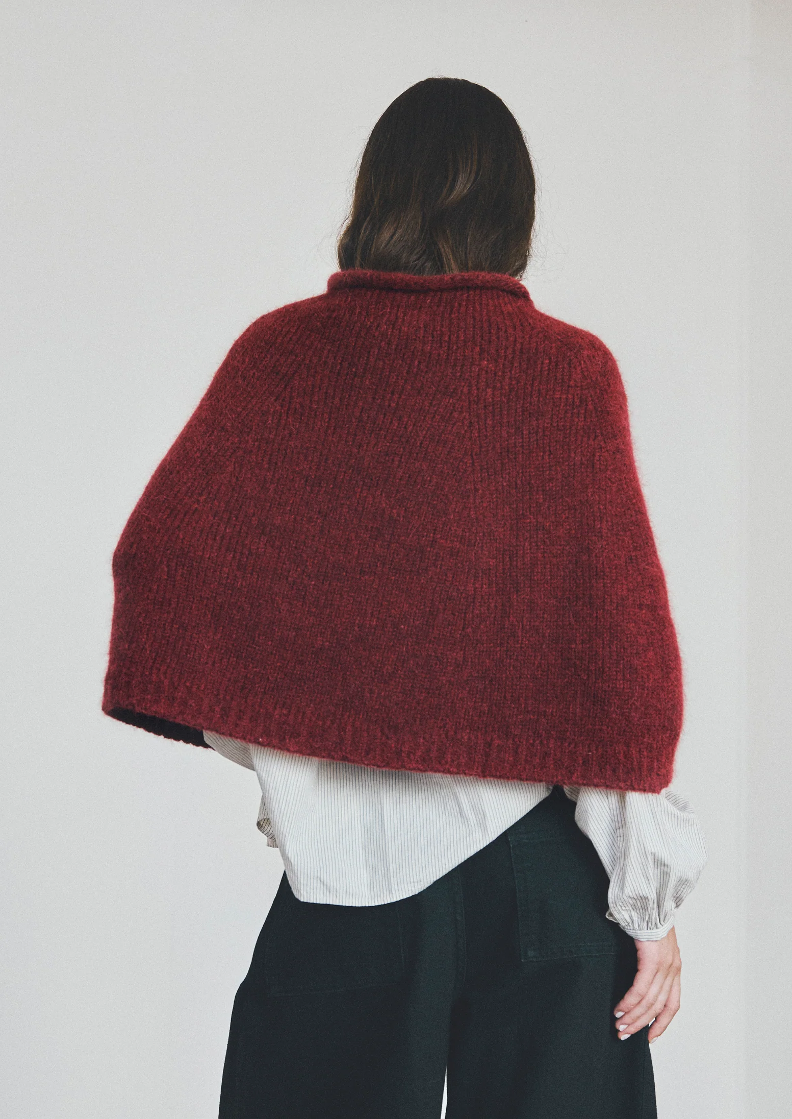 Lofty Alpaca Blend Knitted Poncho | Carmine Red - Image 2