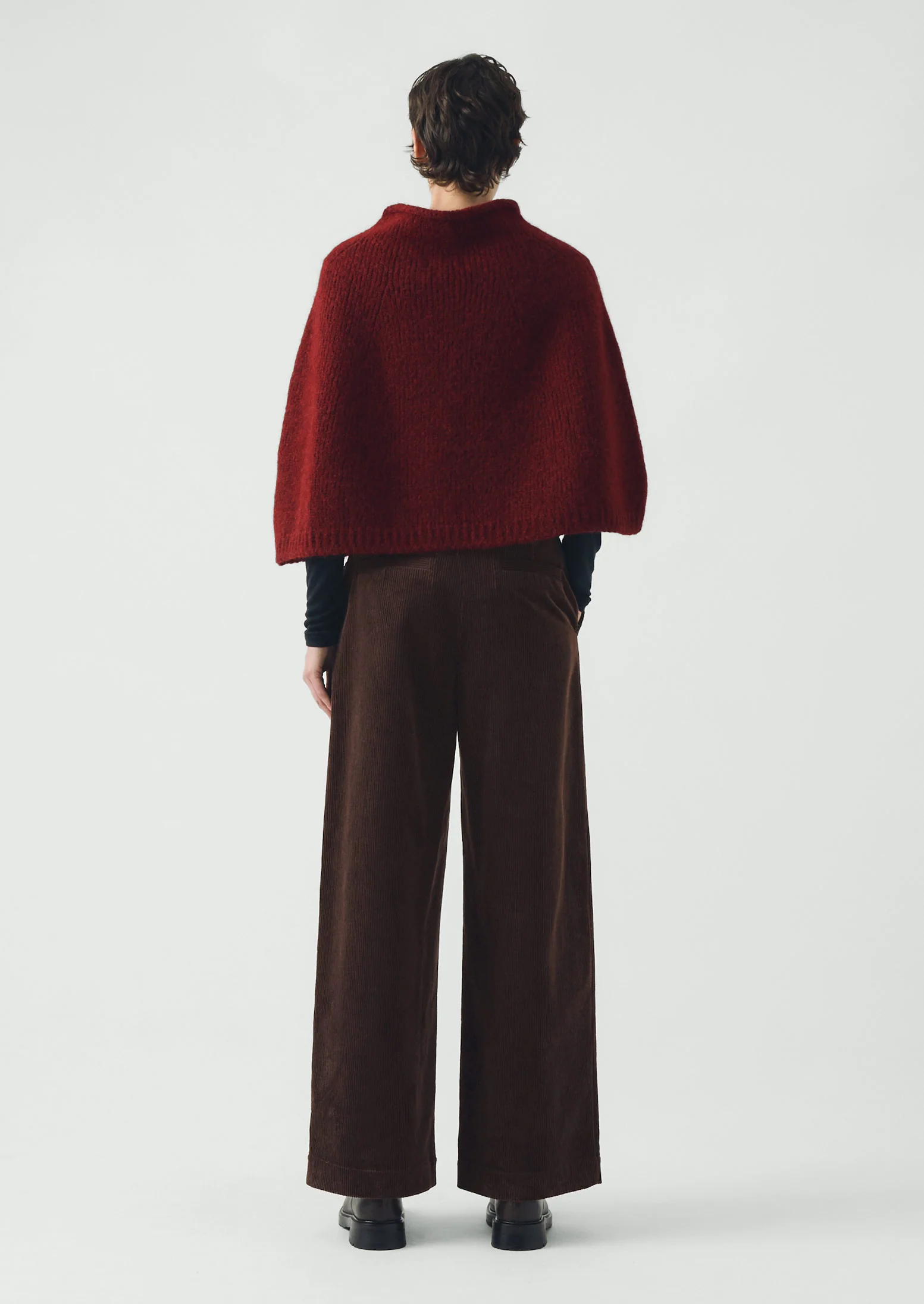Lofty Alpaca Blend Knitted Poncho | Carmine Red - Image 5