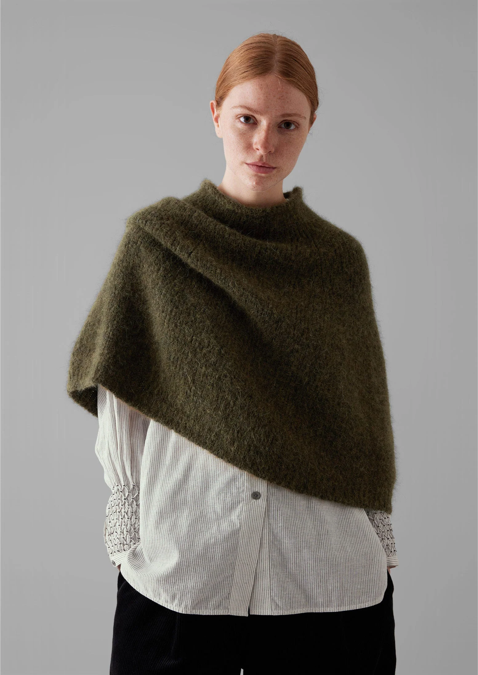 Lofty Alpaca Blend Knitted Poncho | Olive - Image 5
