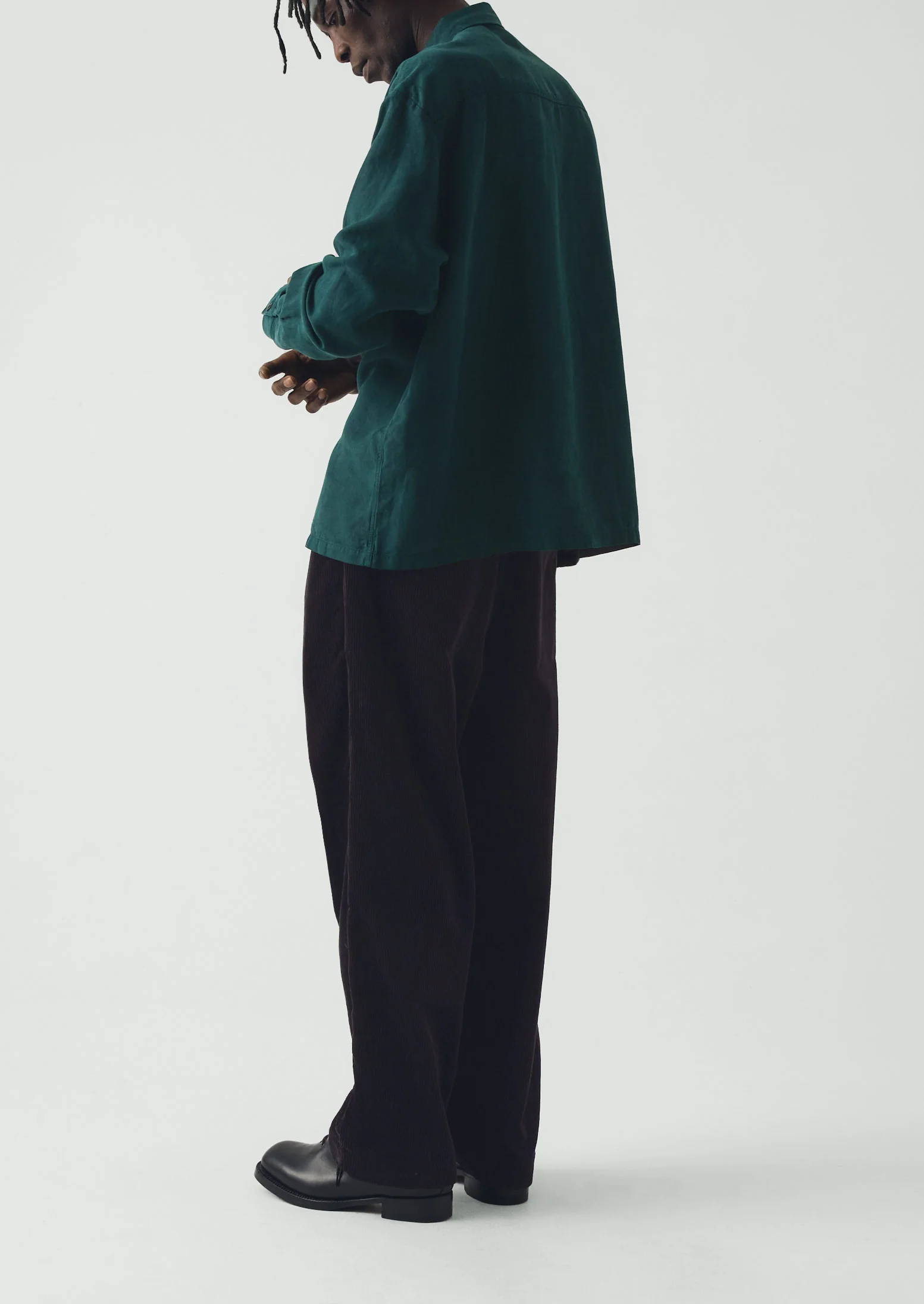 Lyocell Linen Herringbone Shirt | Peacock Blue - Image 3