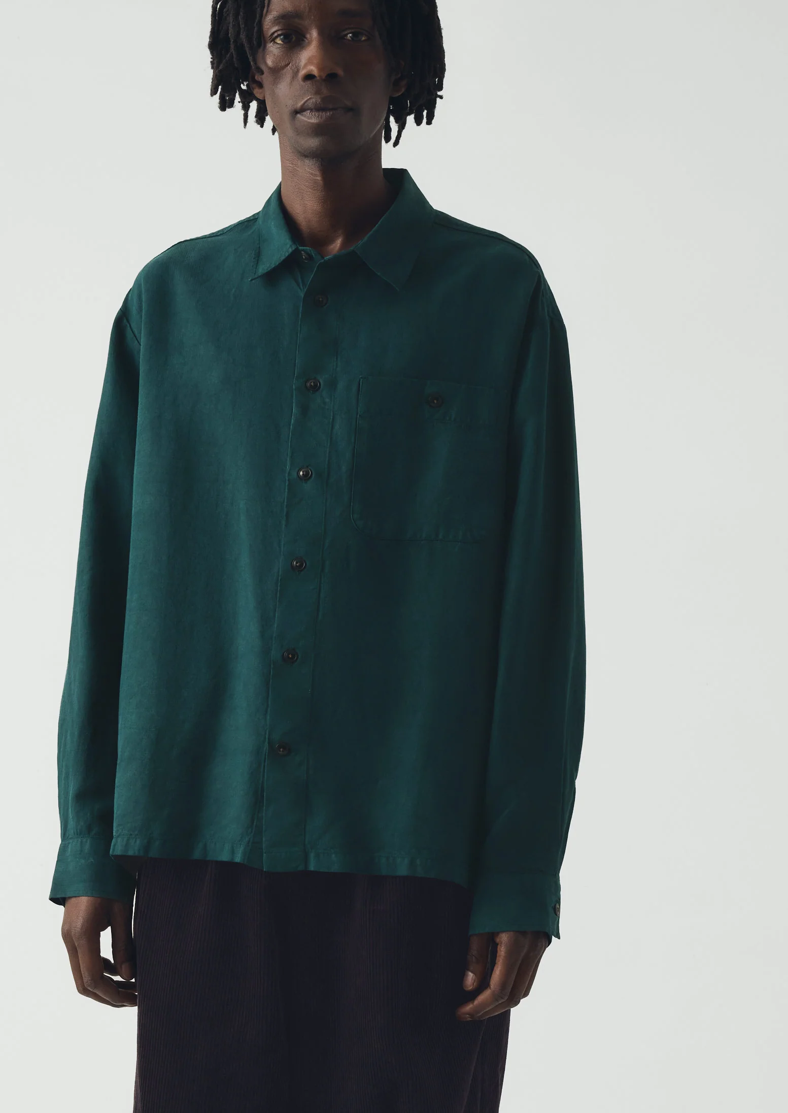Lyocell Linen Herringbone Shirt | Peacock Blue - Image 4