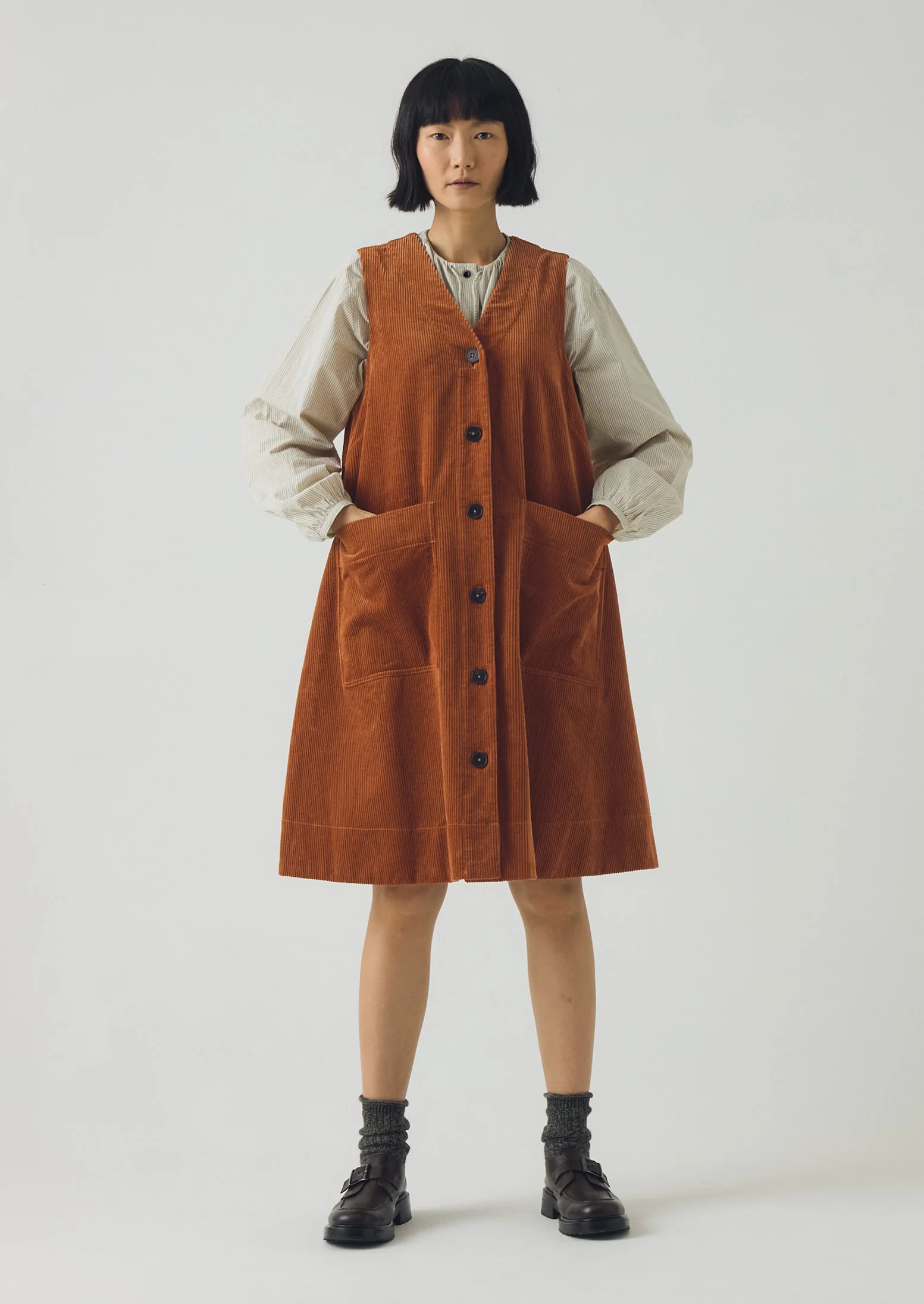 Organic Cord A Line Dress | Burnt Sienna - Image 3